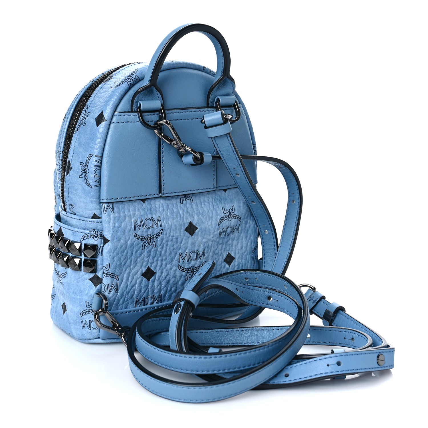 MCM Visetos Side Stud X-Mini Stark Bebe Boo Backpack Blue 3 of 8