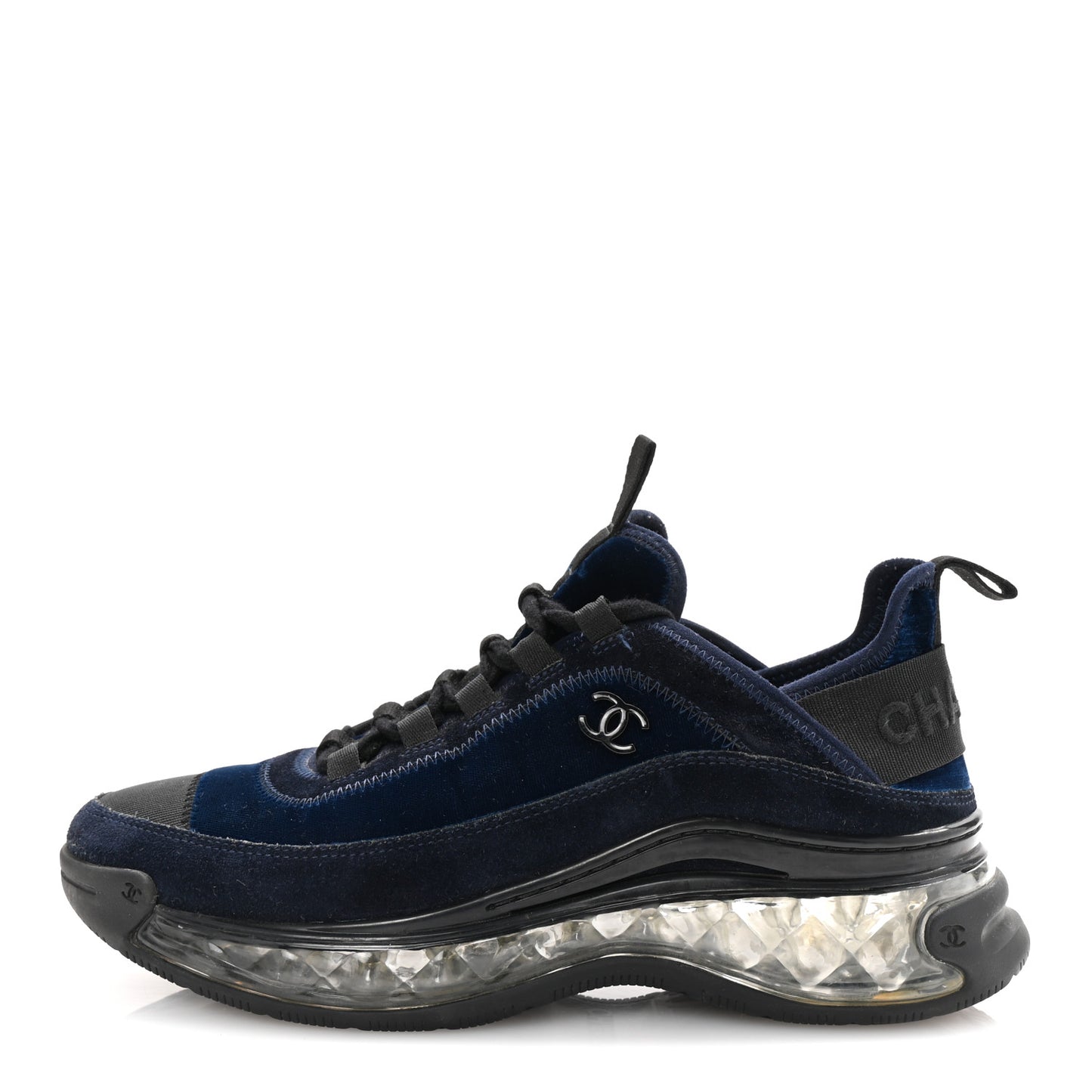 Suede Calfskin Velvet Grosgrain CC Sneakers 37 Navy Blue Black
