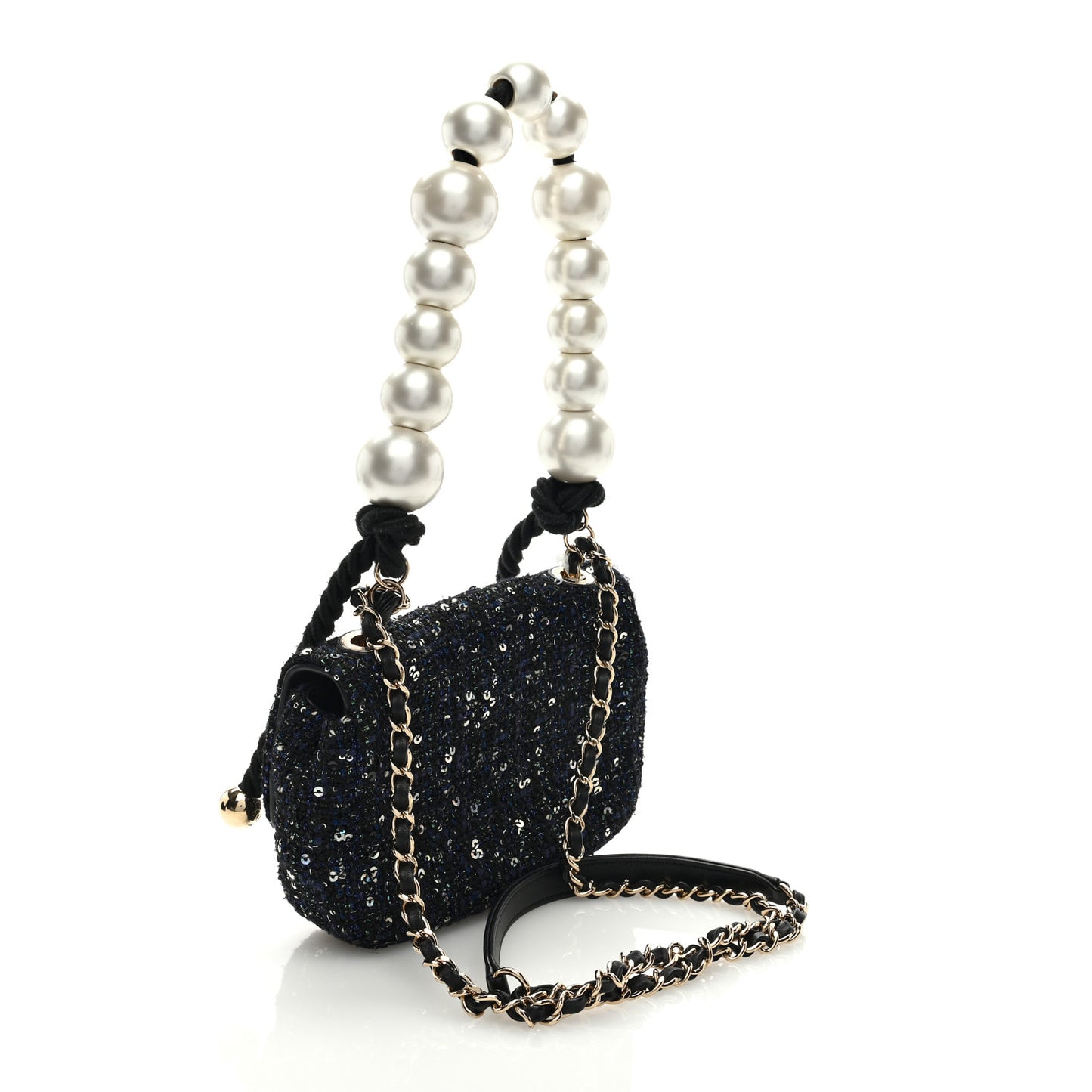 Tweed Mini Pearl Handle Flap Black Ecru