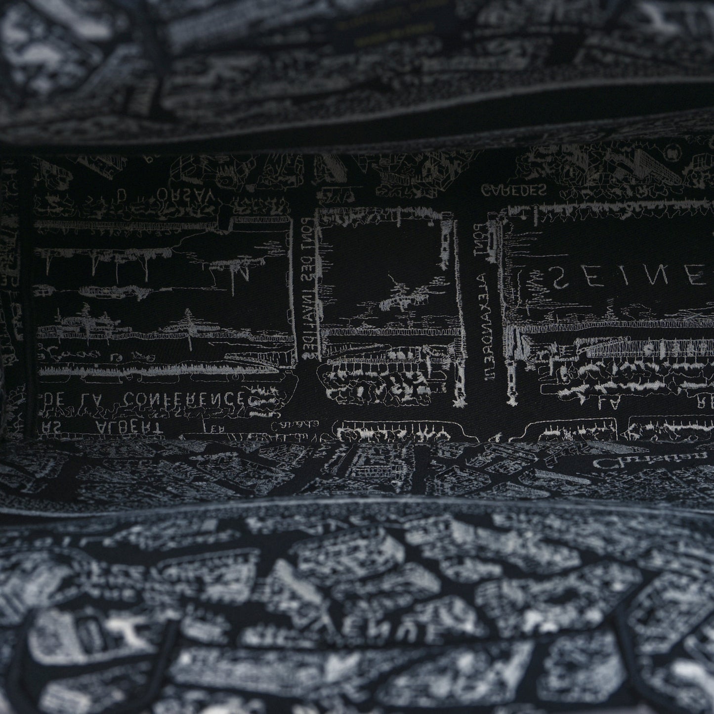 Canvas Embroidered Large Plan De Paris Book Tote Black White