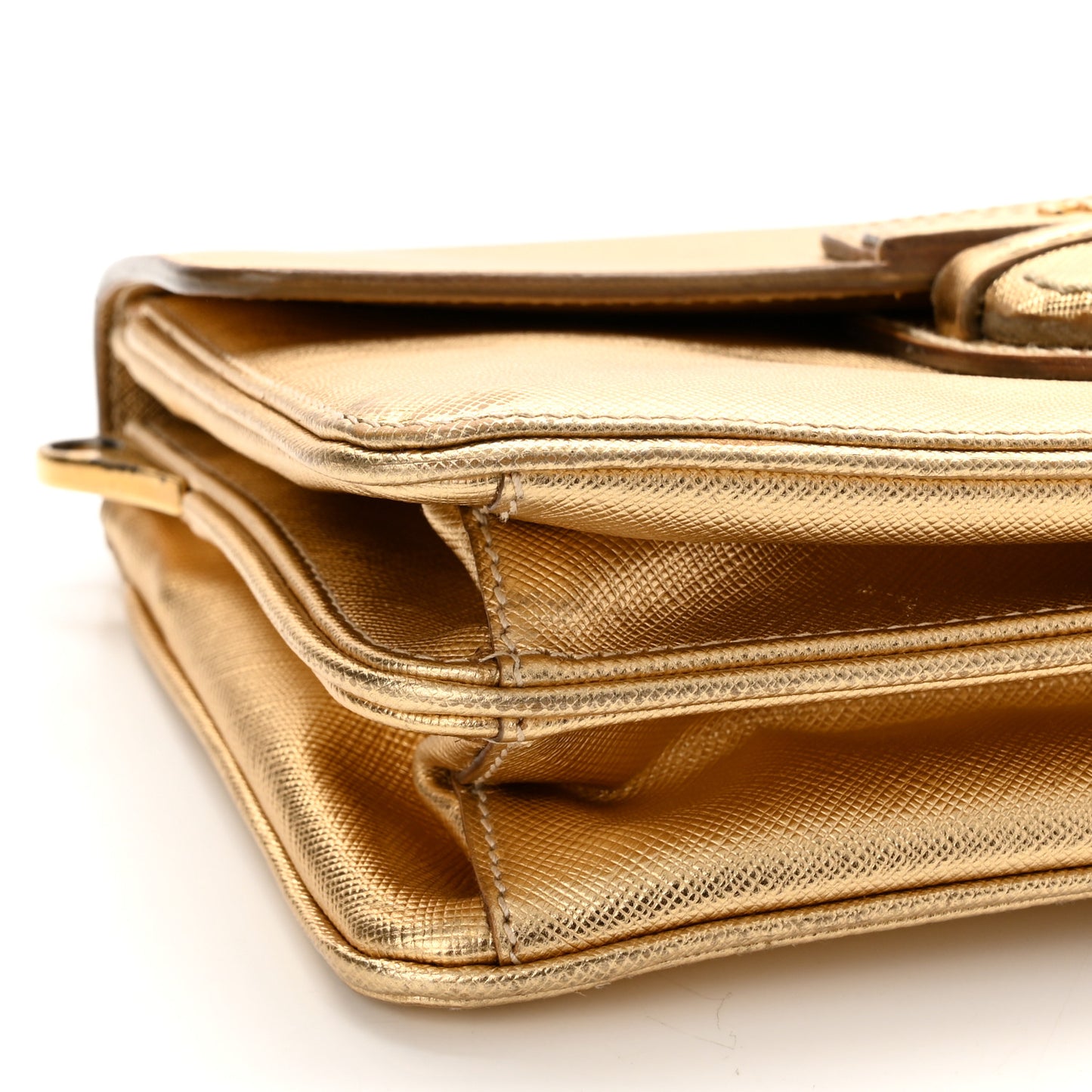 Metallic Saffiano Pushlock Flap Crossbody Bag Gold