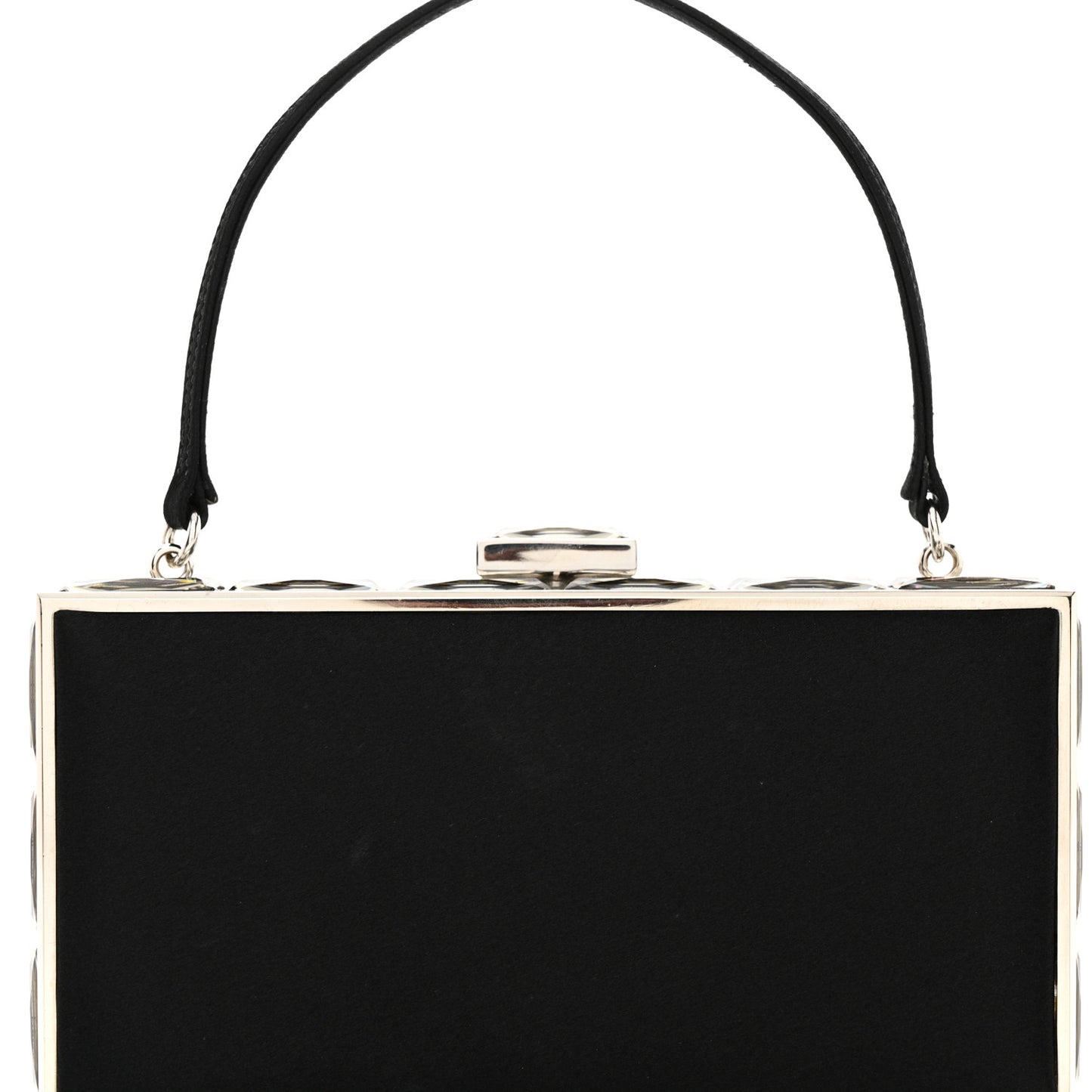 Satin Crystal Box Clutch Black Silver