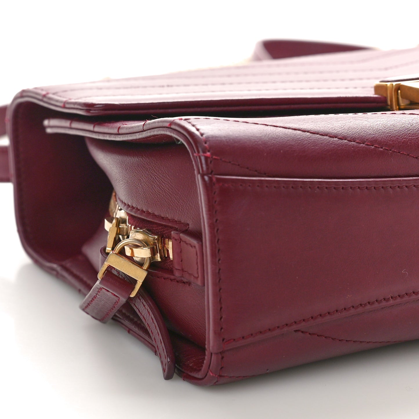 Calfskin Chevron Quilted Medal Flap Burgundy