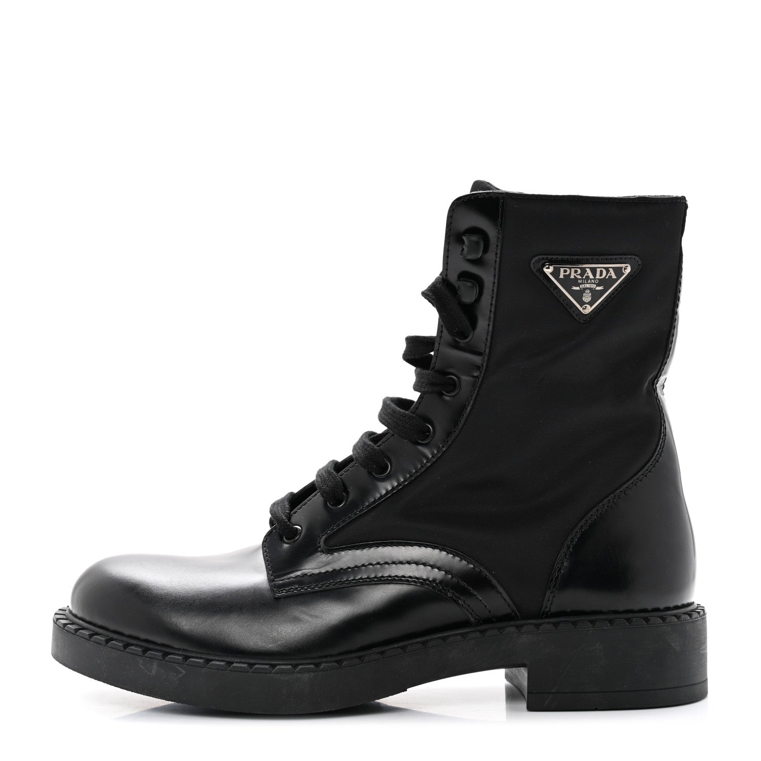 Prada Spazzolato Re-Nylon Metal Triangle Logo Mens Combat Boots 9 Black 1 of 9