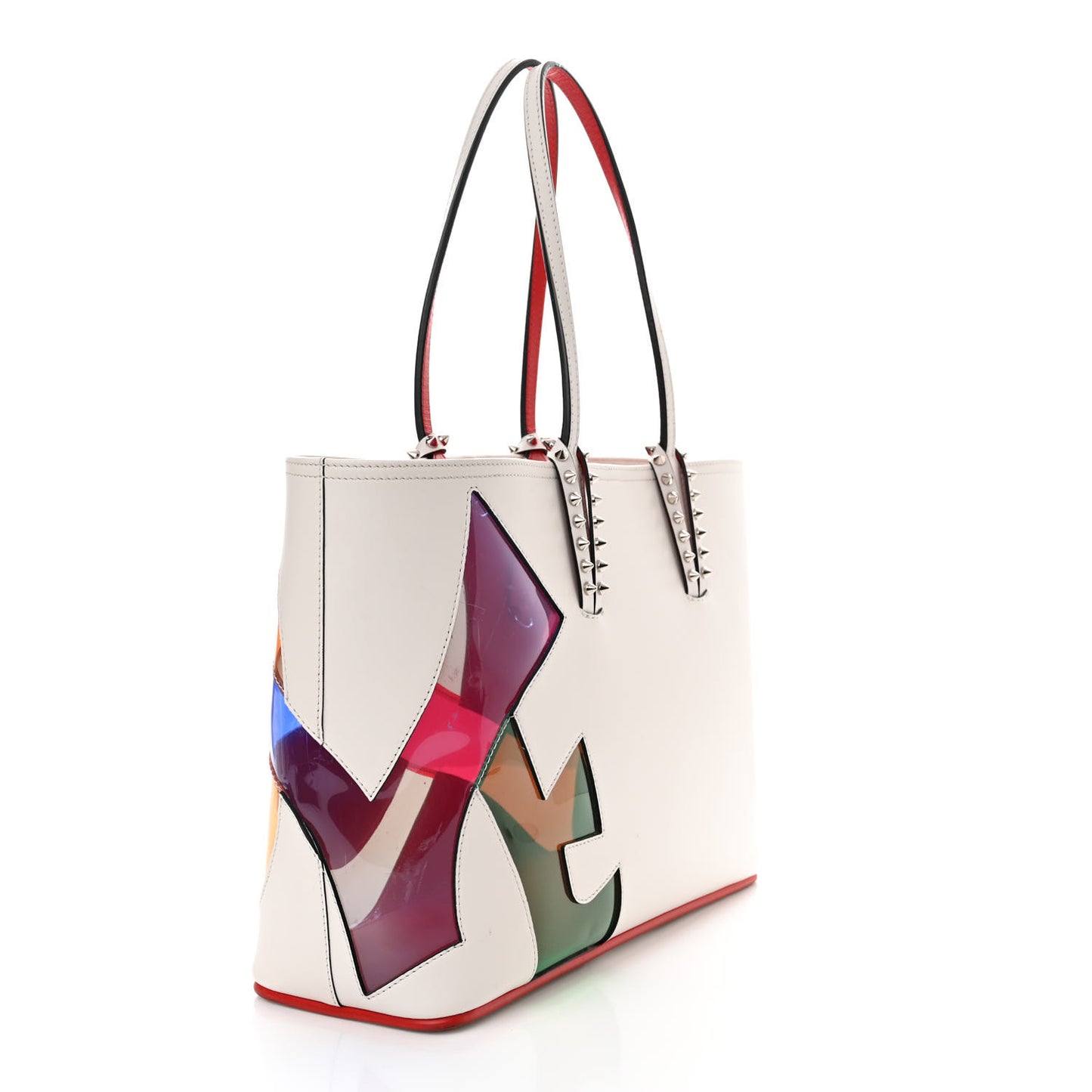 Calfskin PVC Love Spikes East West Cabata Tote Latte Multicolor