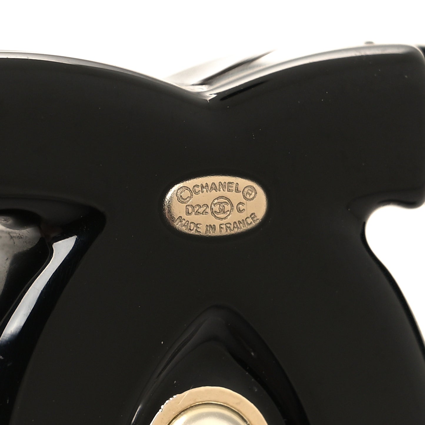 Metal Resin Crystal Pearl CC Hoop Earrings Gold Black