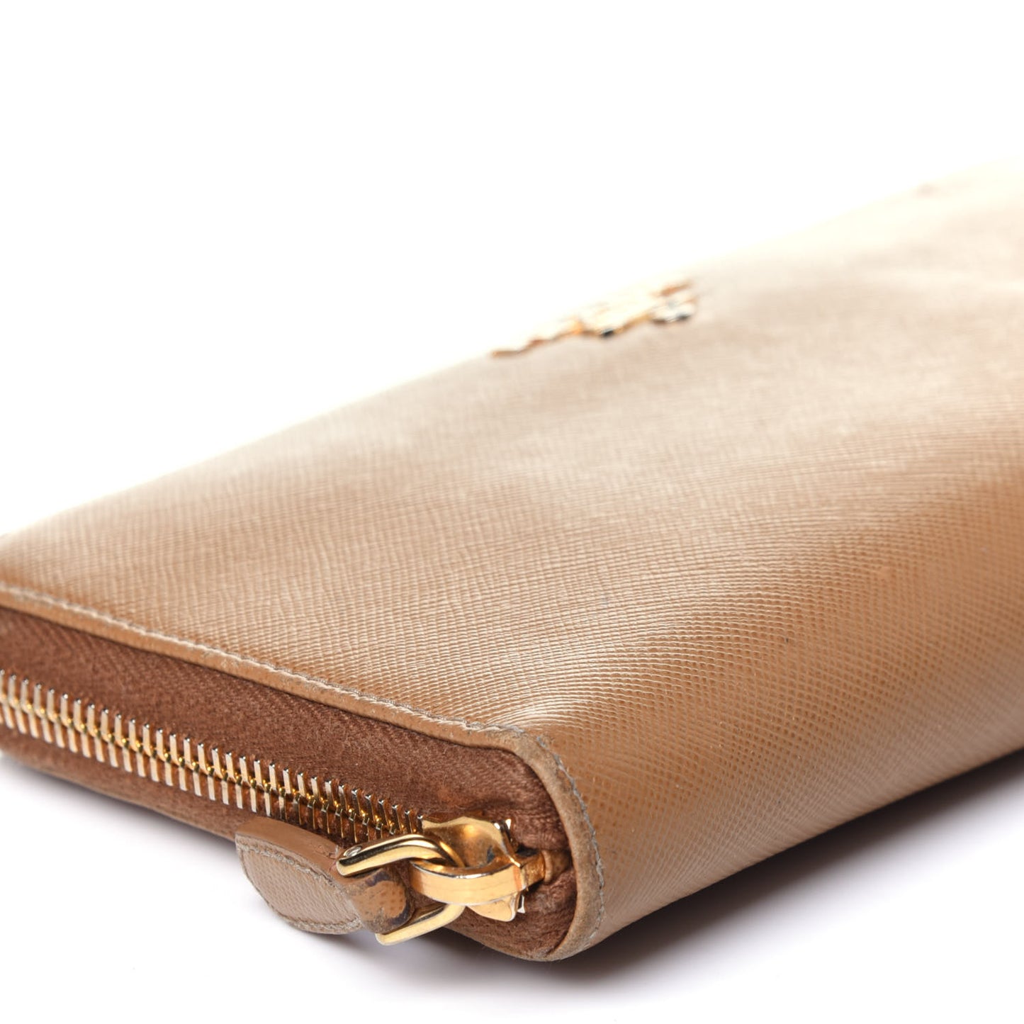 Saffiano Metal Zip Around Wallet Caramel