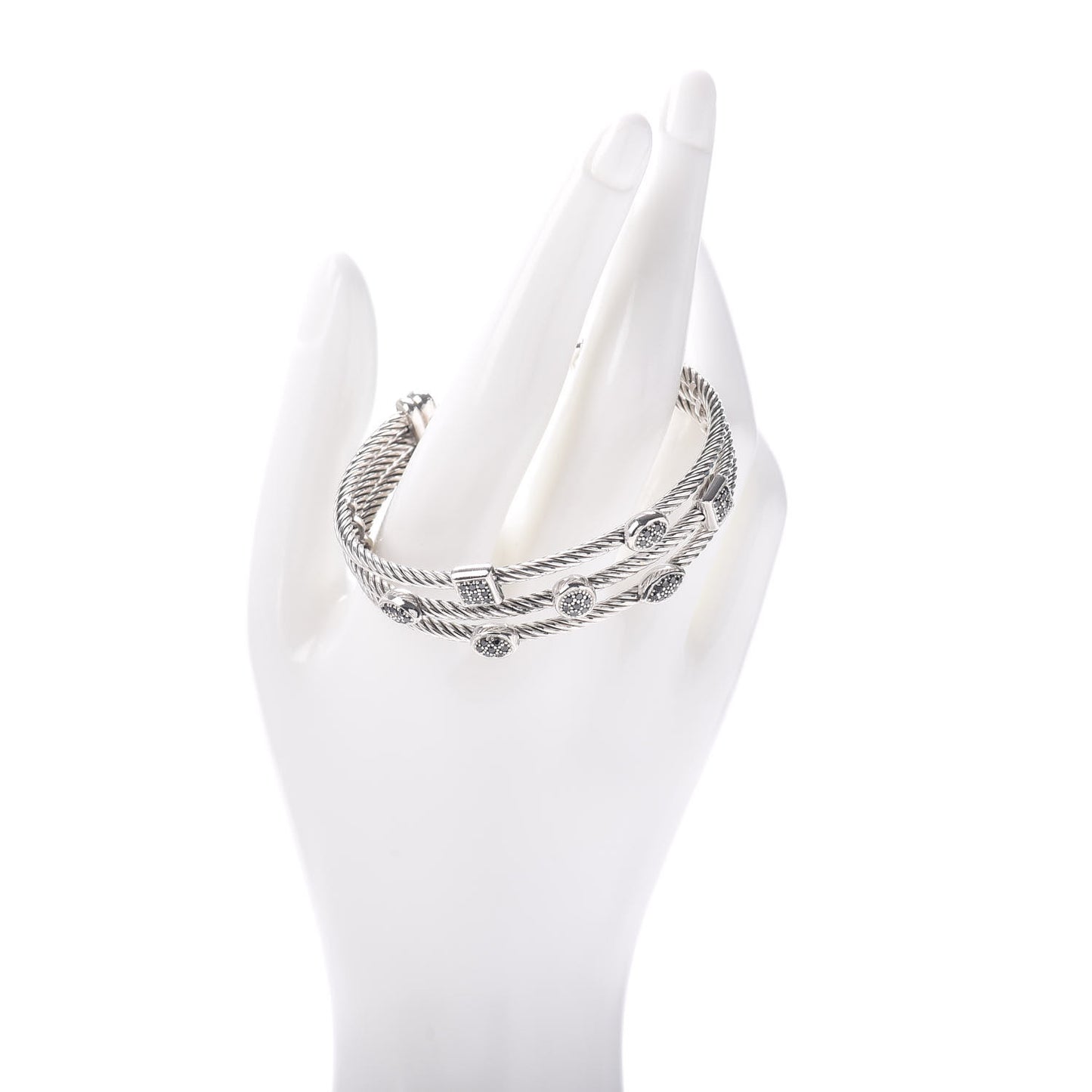 Sterling Silver Black Diamond Three Row Confetti Cuff Bracelet