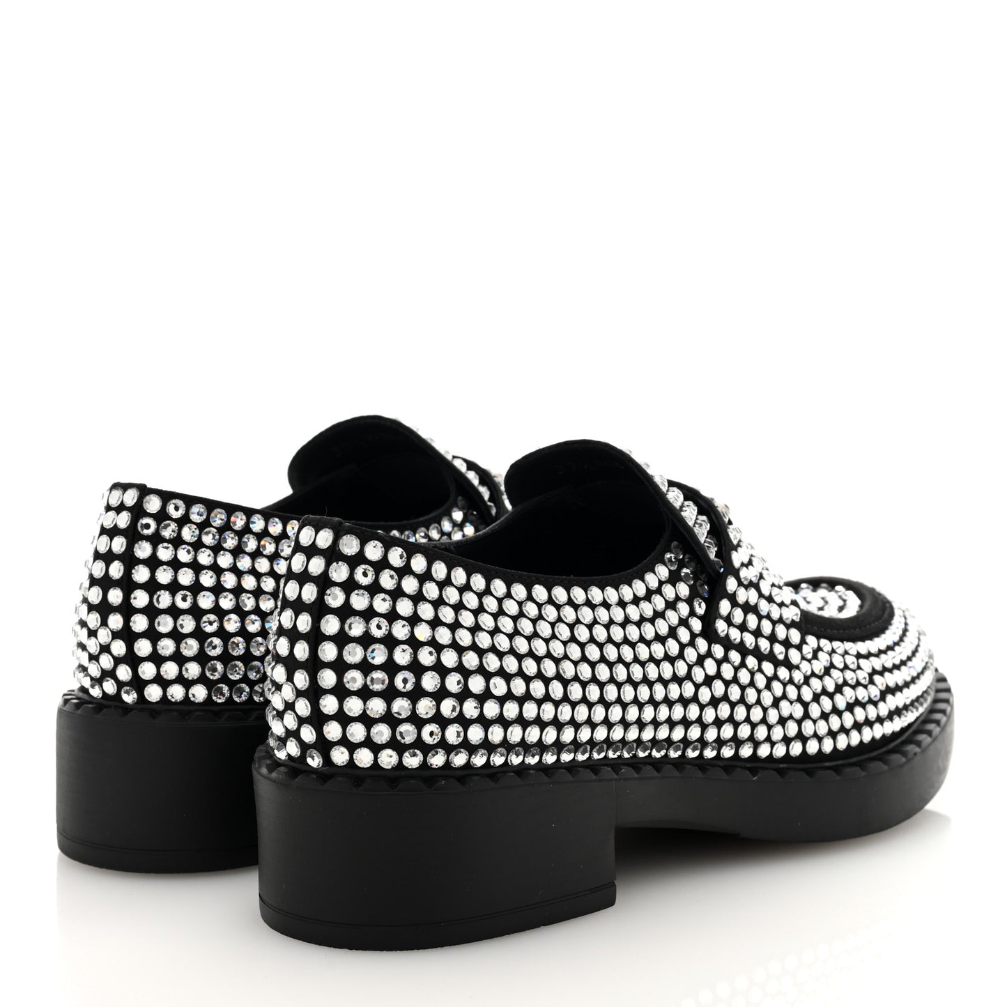 Satin Crystal Metal Triangle Logo 50mm Loafers 37.5 Cristal