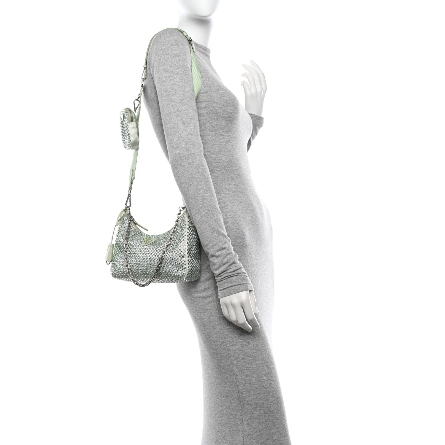 Prada Satin Crystal Re-Edition 2005 Shoulder Bag Acqua 2 of 14