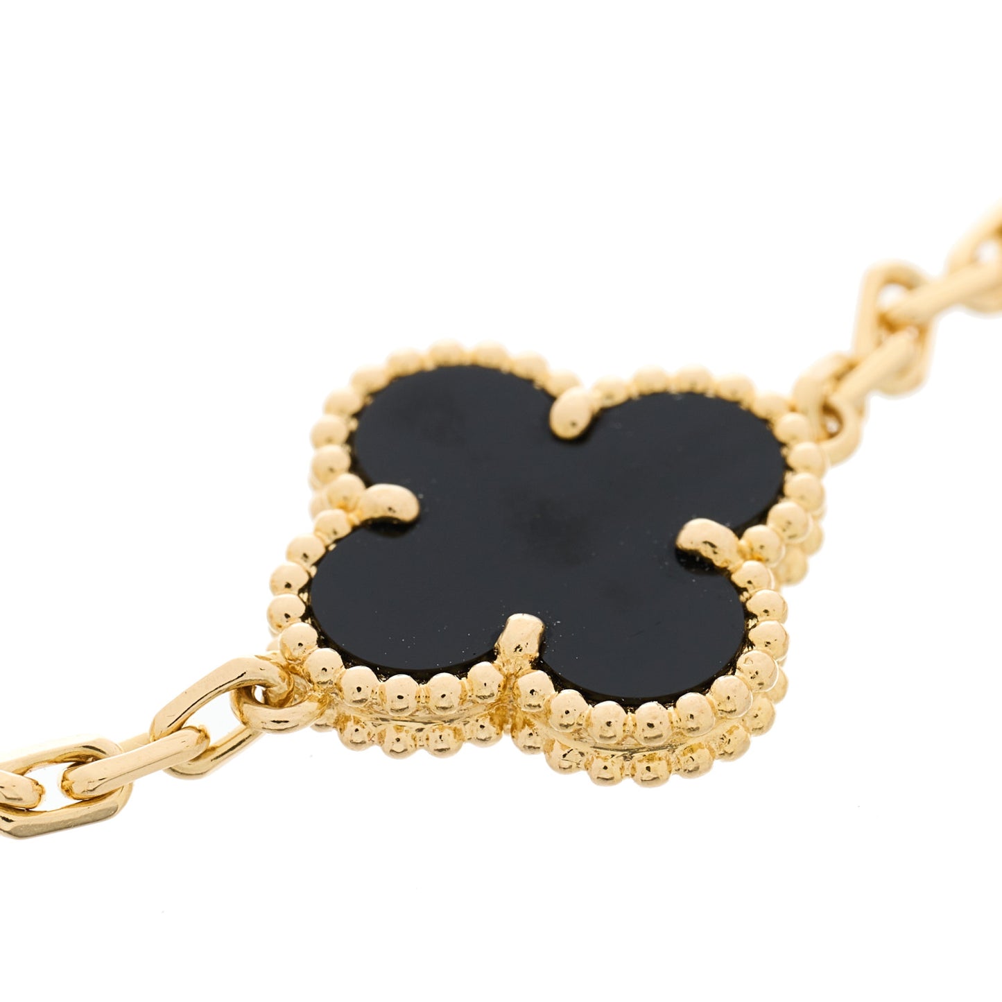 18K Yellow Gold Black Onyx 5 Motifs Vintage Alhambra Bracelet