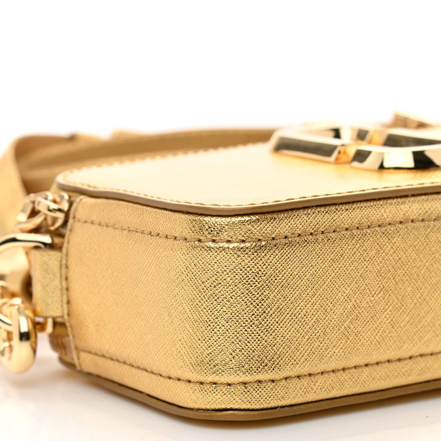 Metallic Saffiano Small Snapshot Camera Bag Gold
