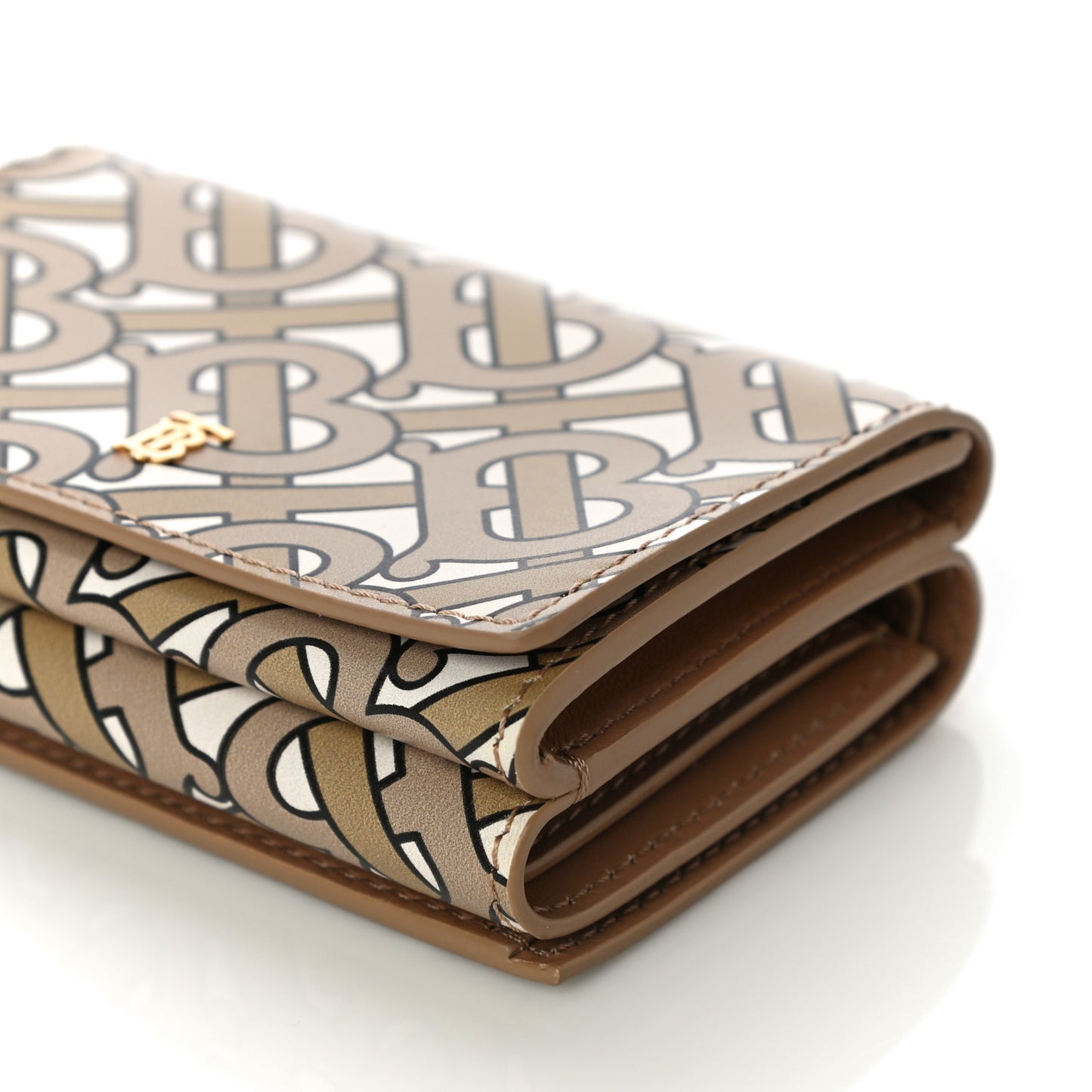 Grained Calfskin Monogram Double Flap Lark Wallet Beige
