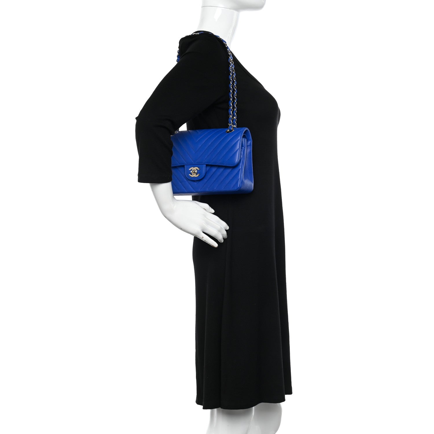 Chanel Caviar Chevron Quilted Small Double Flap Blue 2 of 13