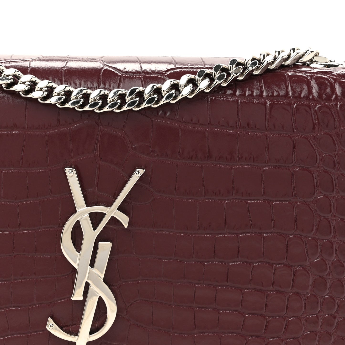 Calfskin Crocodile Embossed Small Classic Monogram Kate Tassel Satchel Palissandre