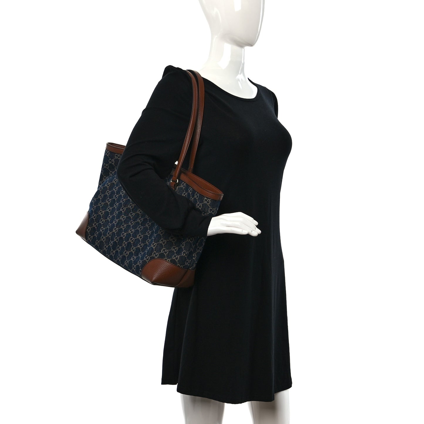 New Denim GG Monogram Medium Ophidia Shopping Tote Blue Tea Cuir