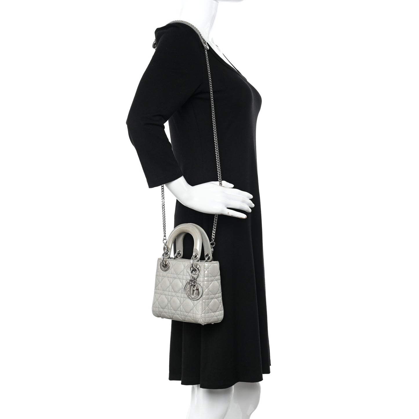 Metallic Nubuck Cannage Mini Lady Dior Silver