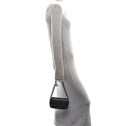 Calfskin Matelasse Monochrome GG Marmont Chain Belt Bag Black