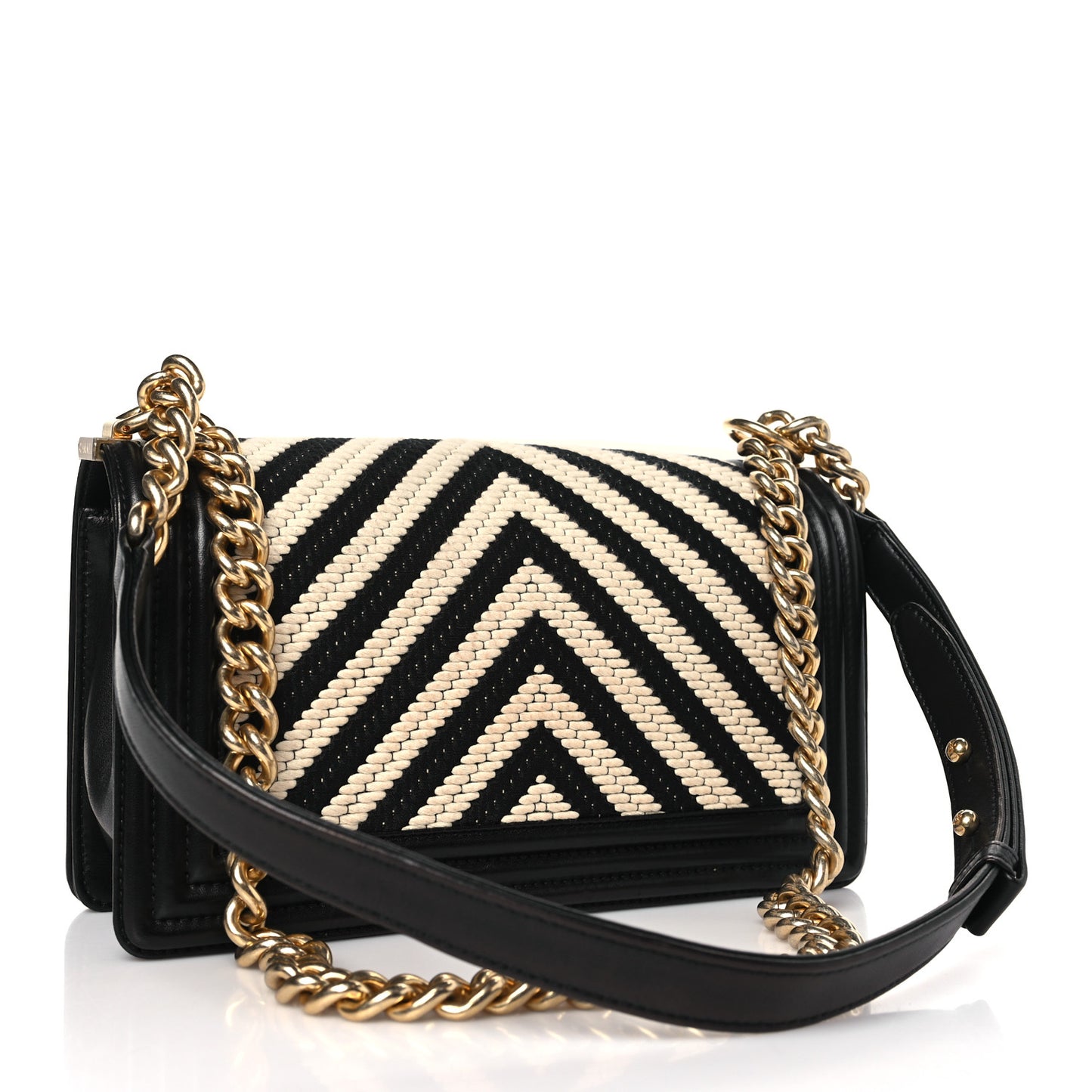Fabric Chevron Braided Medium Boy Flap Black White