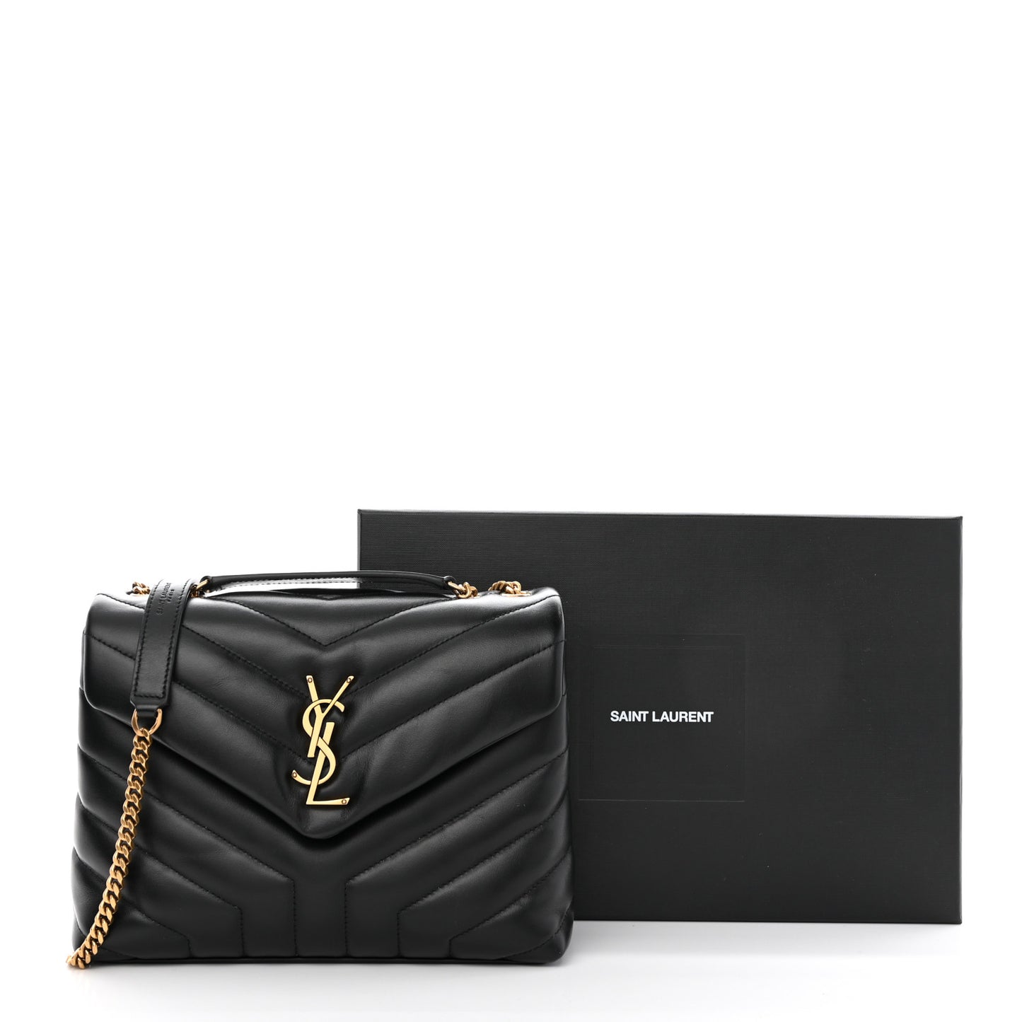 Calfskin Y Quilted Monogram Small Loulou Chain Satchel Black