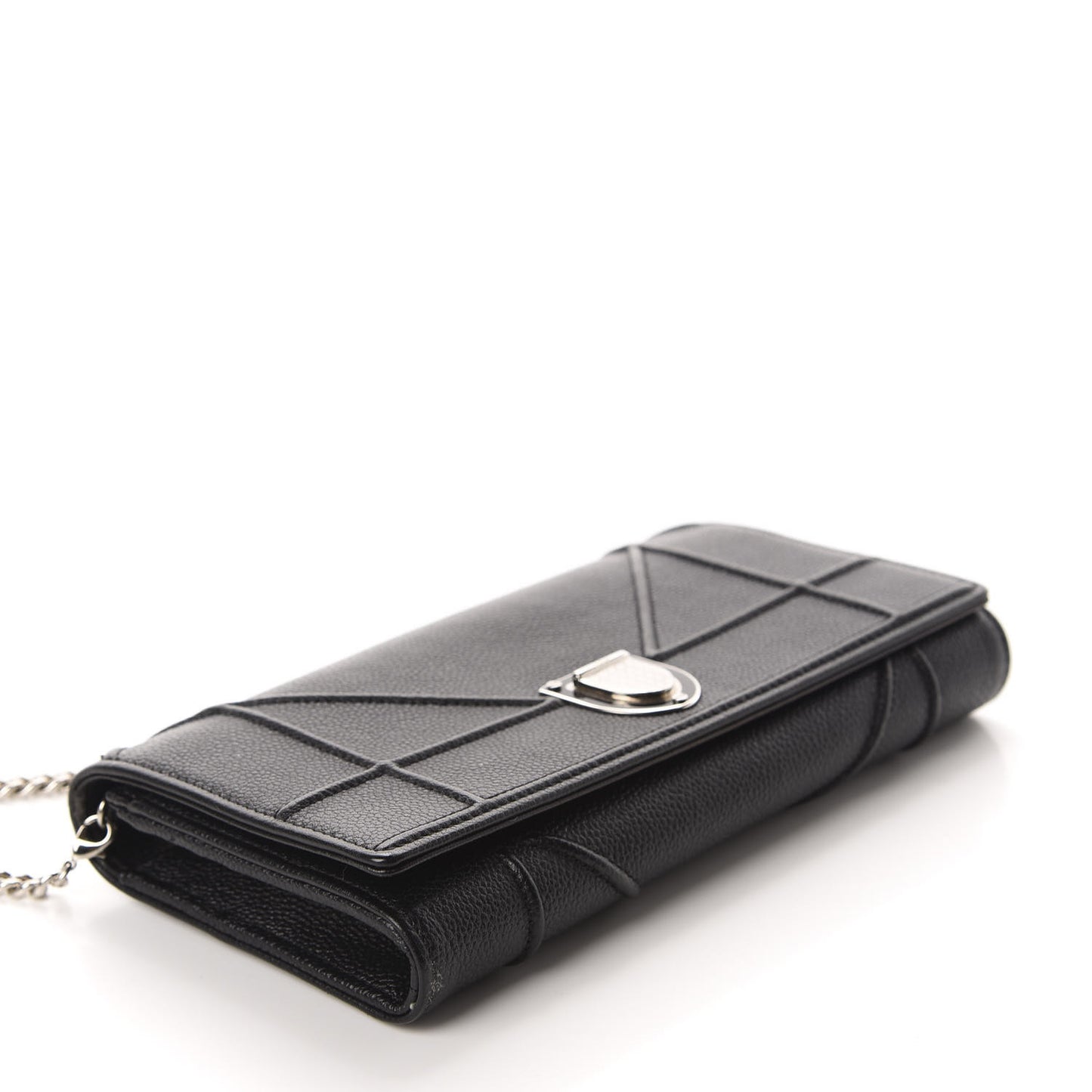 Grained Calfskin Diorama Croisiere Chain Wallet Black