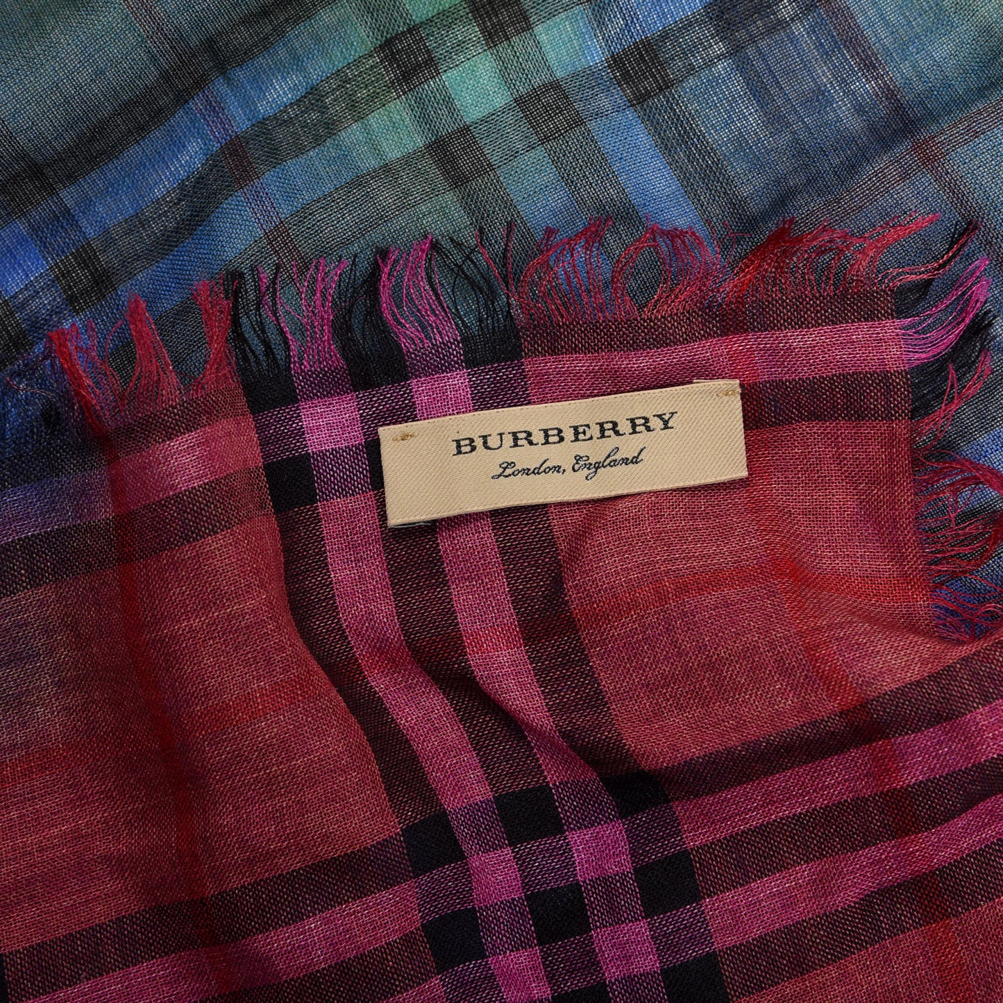 Wool Silk Rainbow Tie Dye Vintage Check Scarf Multicolor