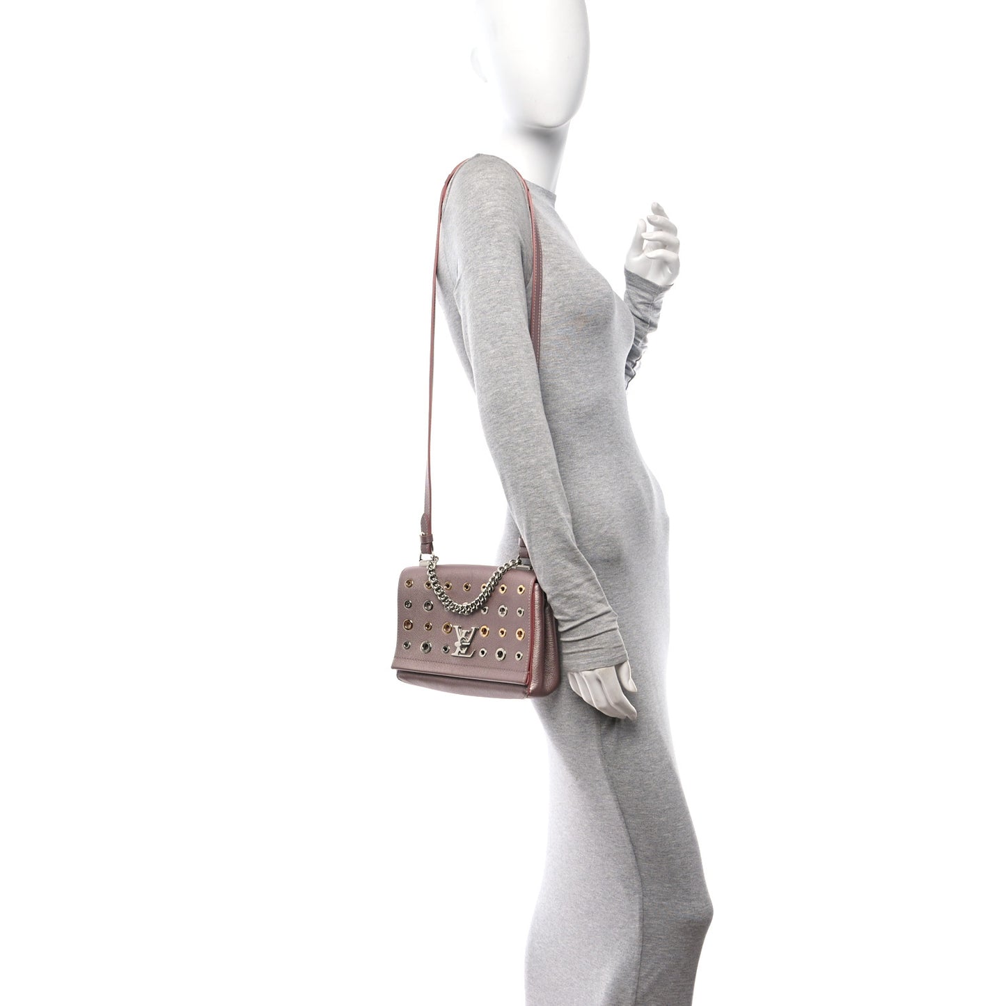 Soft Calfskin Eyelet Lockme II Chain Bag BB Rose Gold