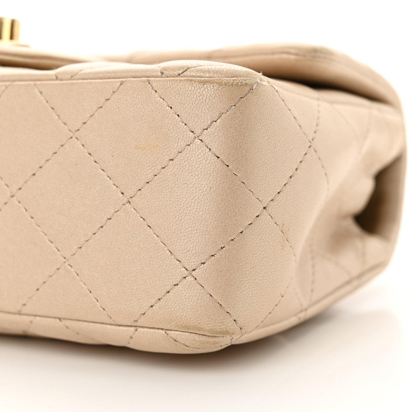 Iridescent Calfskin Quilted Mini Rectangular Flap Beige