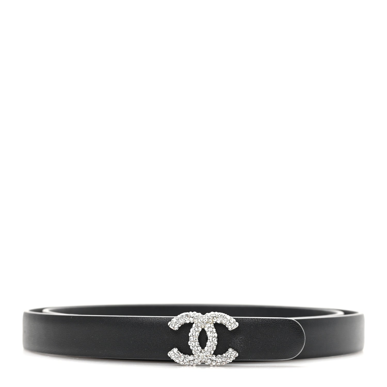Chanel Calfskin Crystal CC Skinny Belt 90 36 Black 1872875