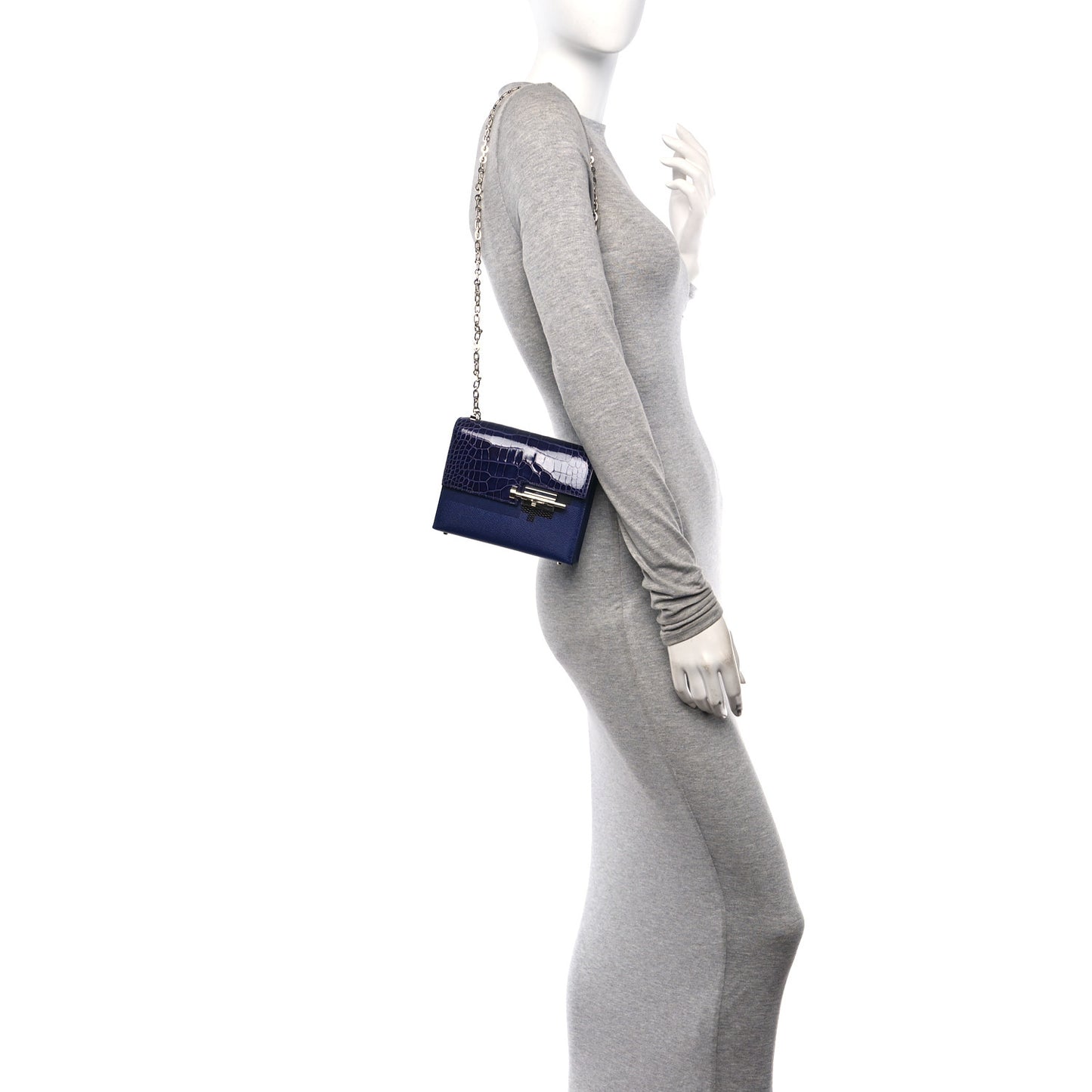 Epsom Shiny Alligator Mini Verrou Chaine Bag Bleu Encre Black