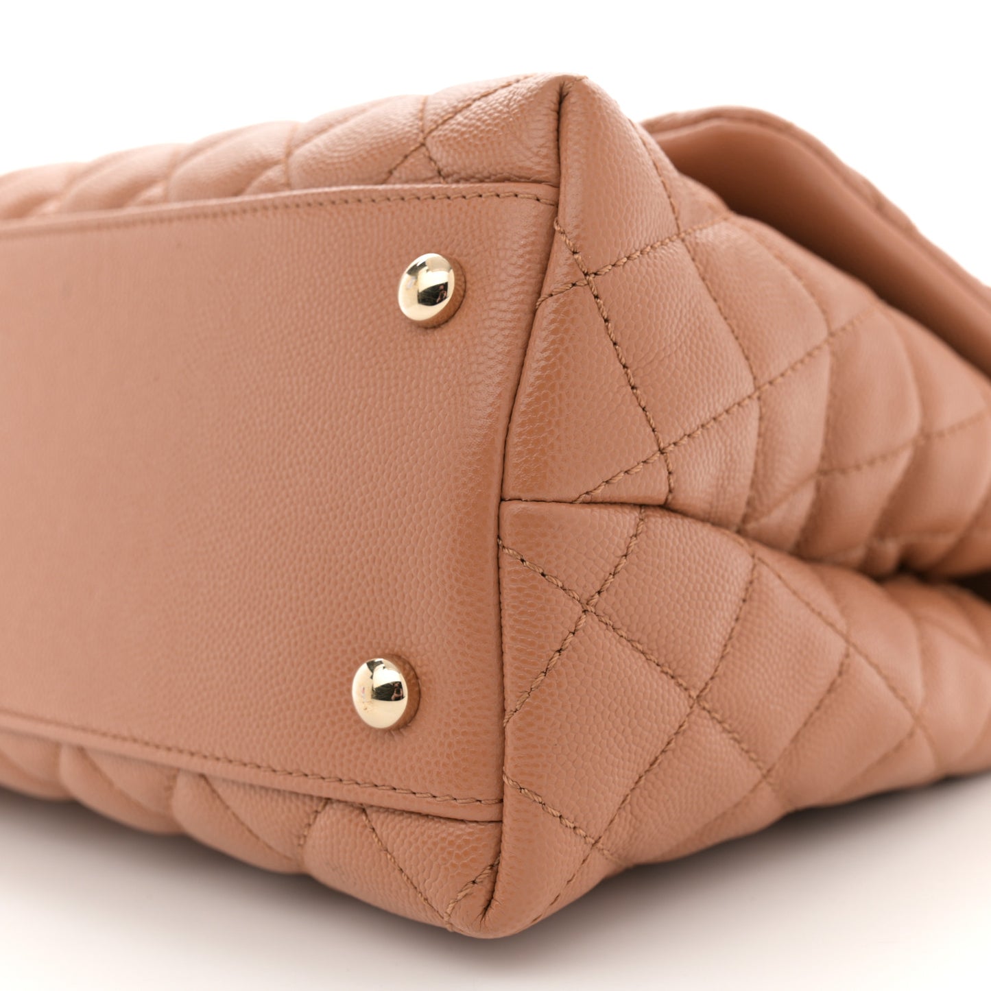 Caviar Quilted Small Coco Handle Flap Beige