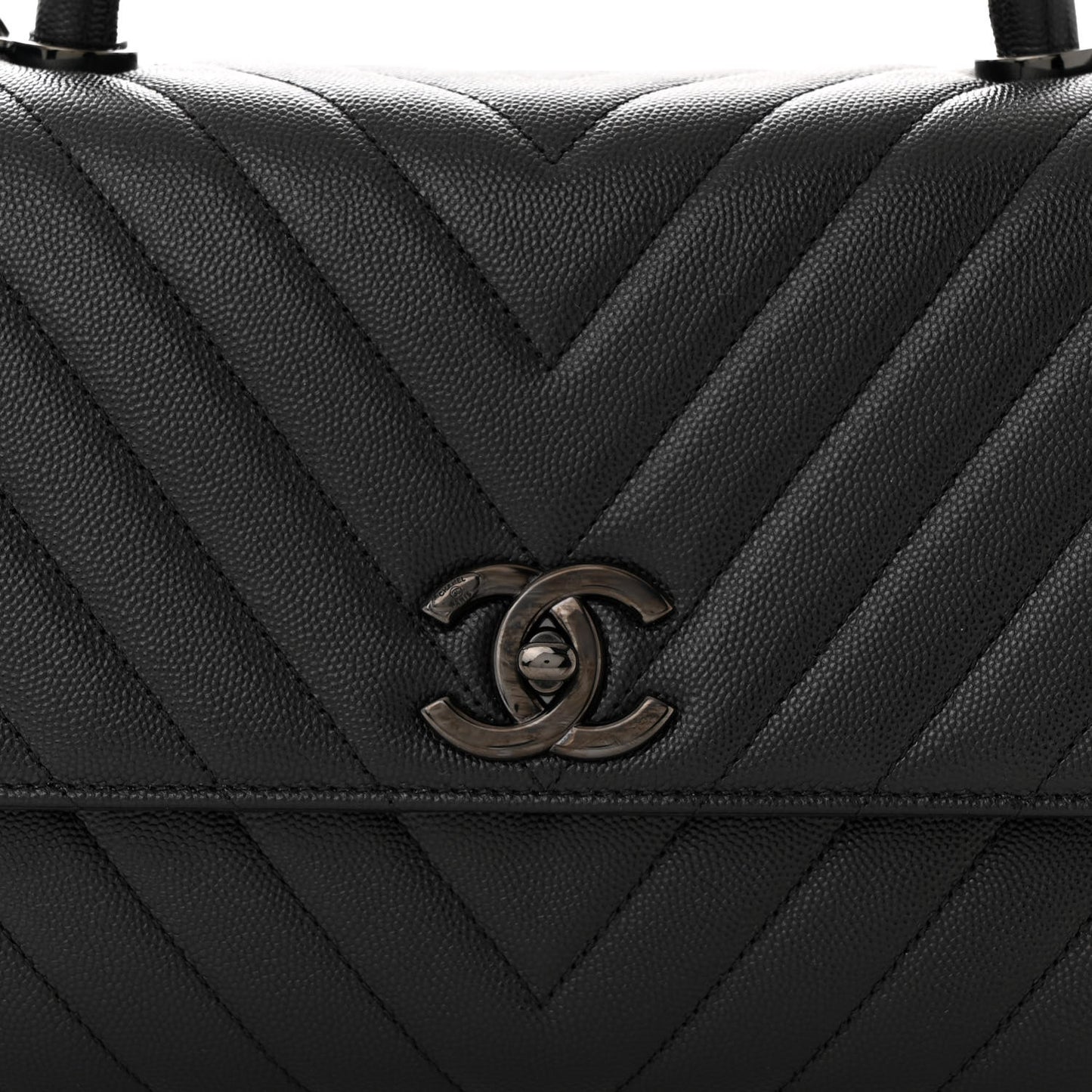 Caviar Chevron Quilted Small Coco Handle Flap So Black