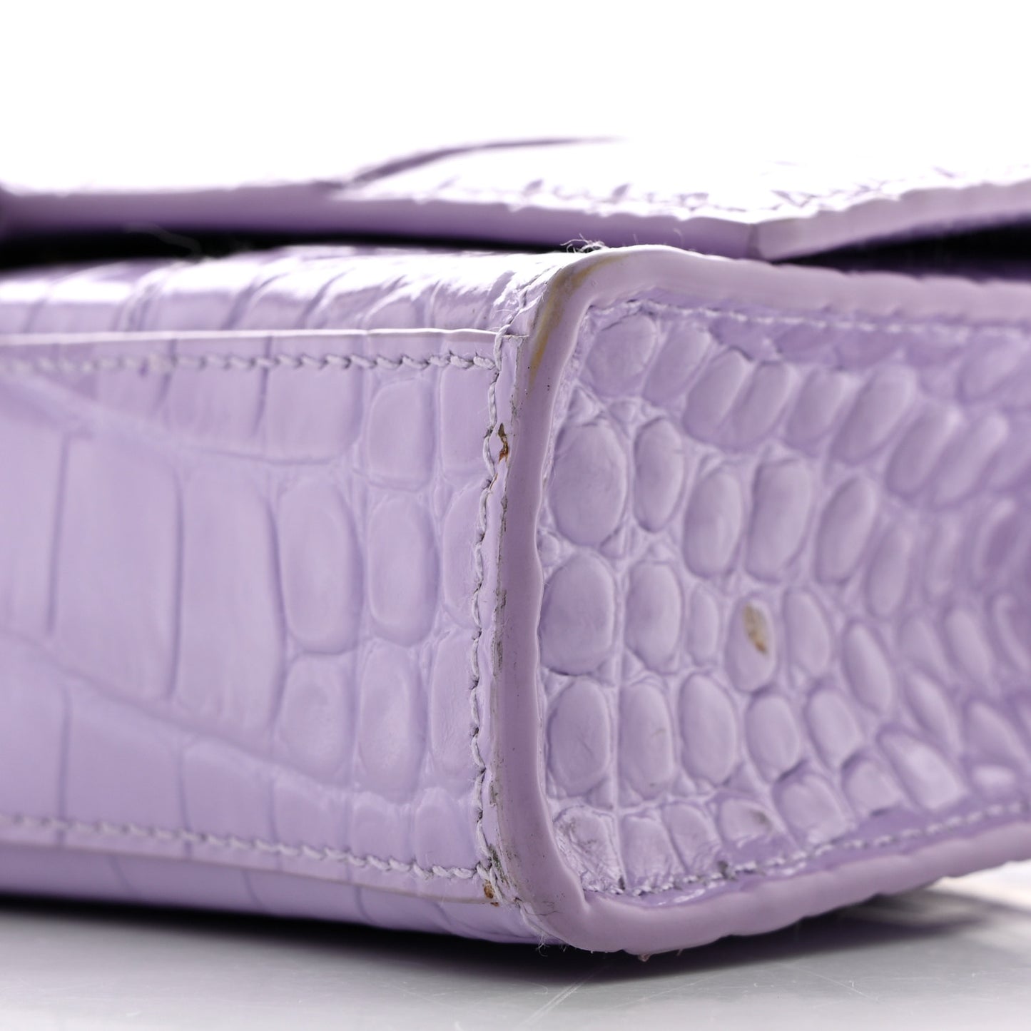 Shiny Calfskin Crocodile Embossed Hourglass Chain Bag Lilac