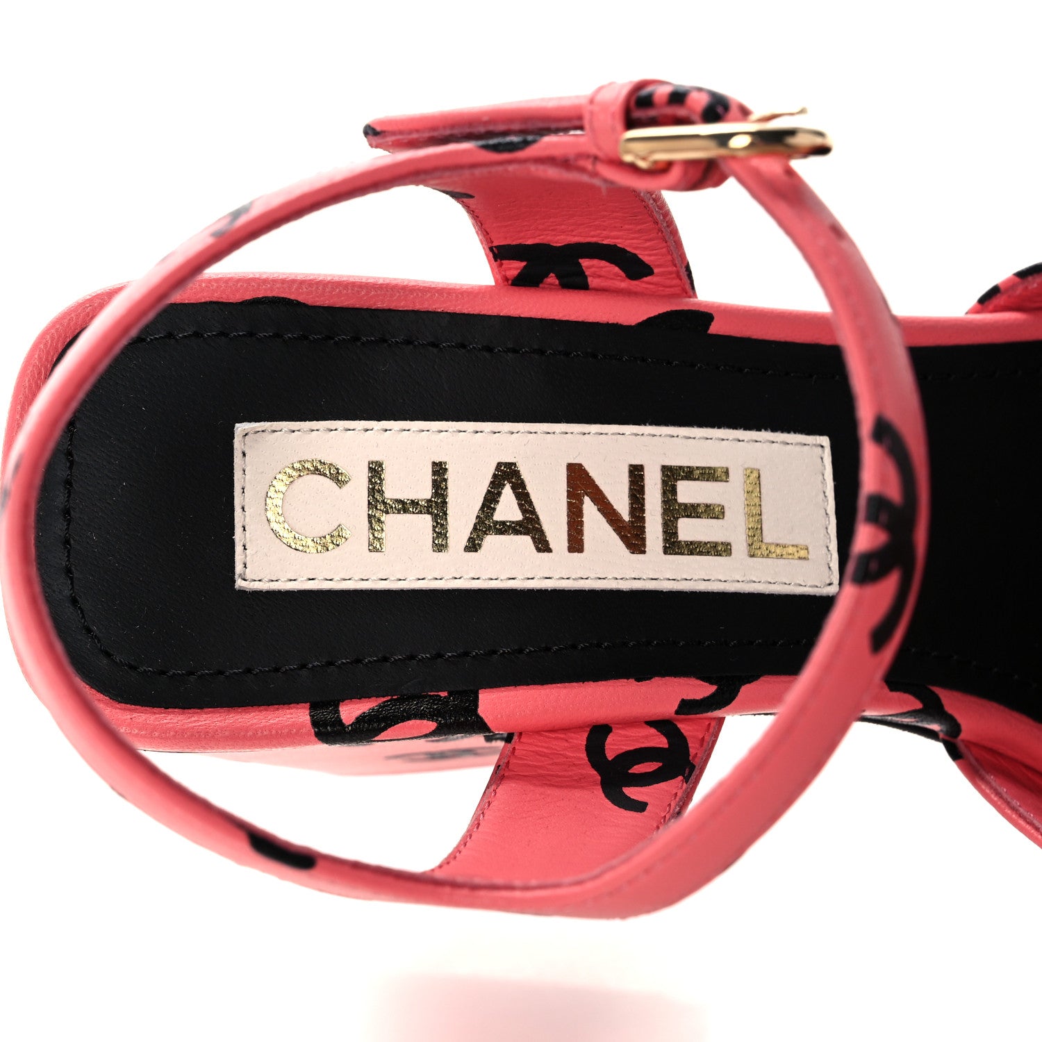 Chanel Printed Lambskin CC Sandals 36 Pink Black 7 of 9
