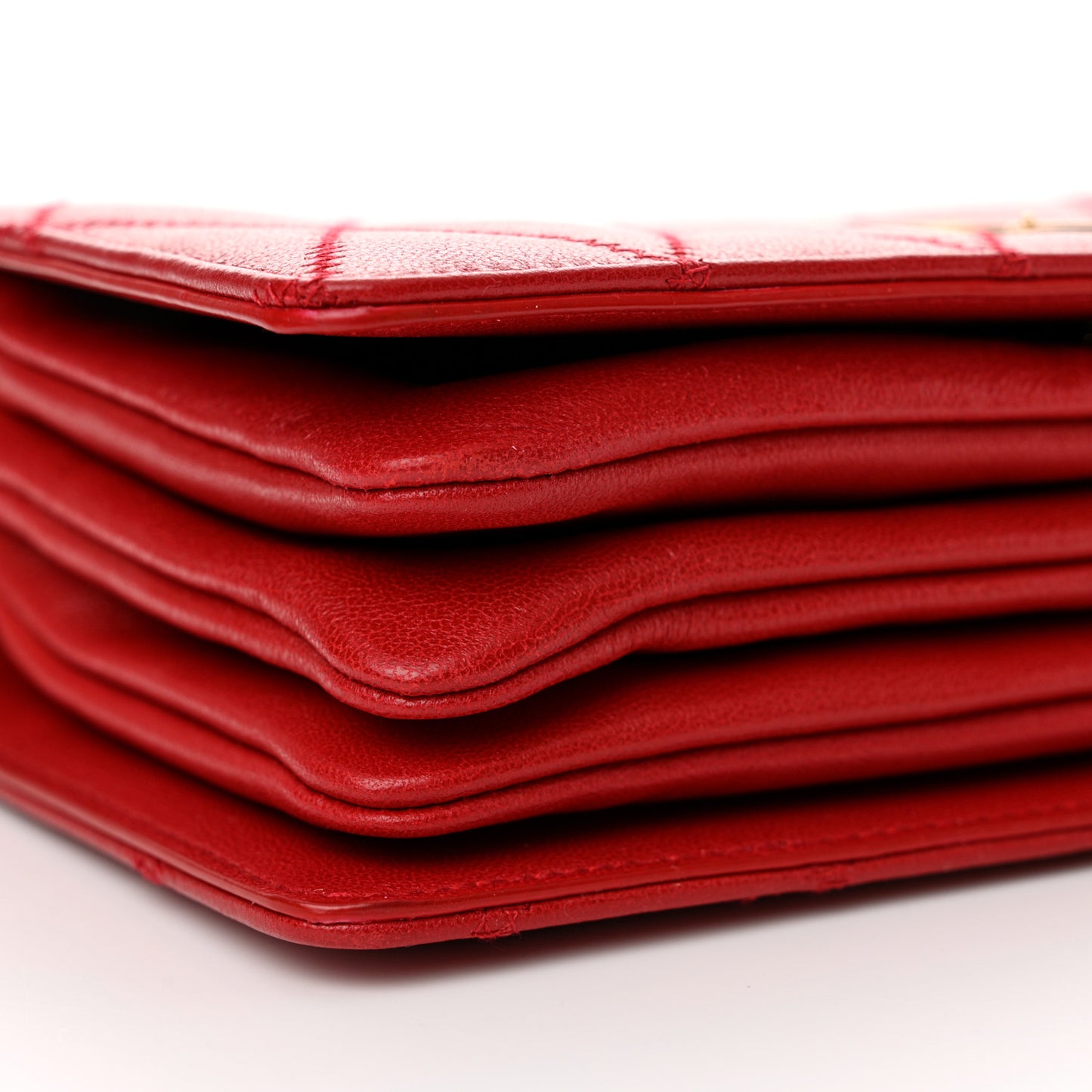 Lambskin Diamond Quilted Monogram Angie Chain Bag Red