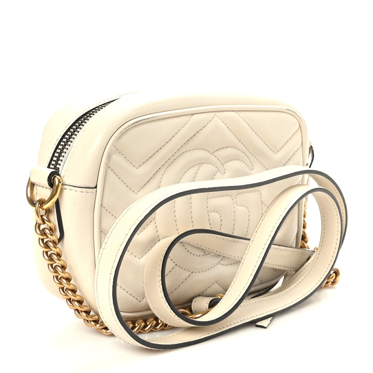 Calfskin Matelasse Mini GG Marmont Chain Shoulder Bag White