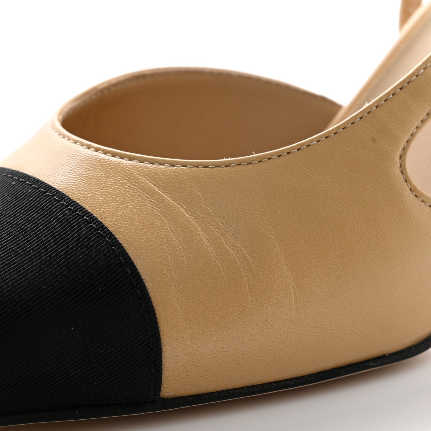 Goatskin Grosgrain Cap Toe CC Slingback Pumps 35 Beige Black