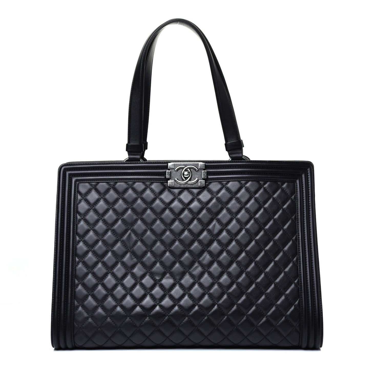 Calfskin Quilted Boy Shopping Tote Black