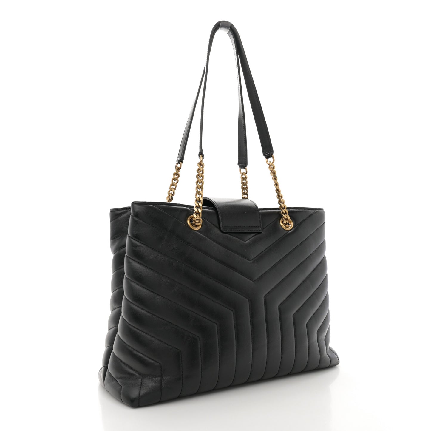 Calfskin Y Quilted Monogram Large Loulou Shopper Black