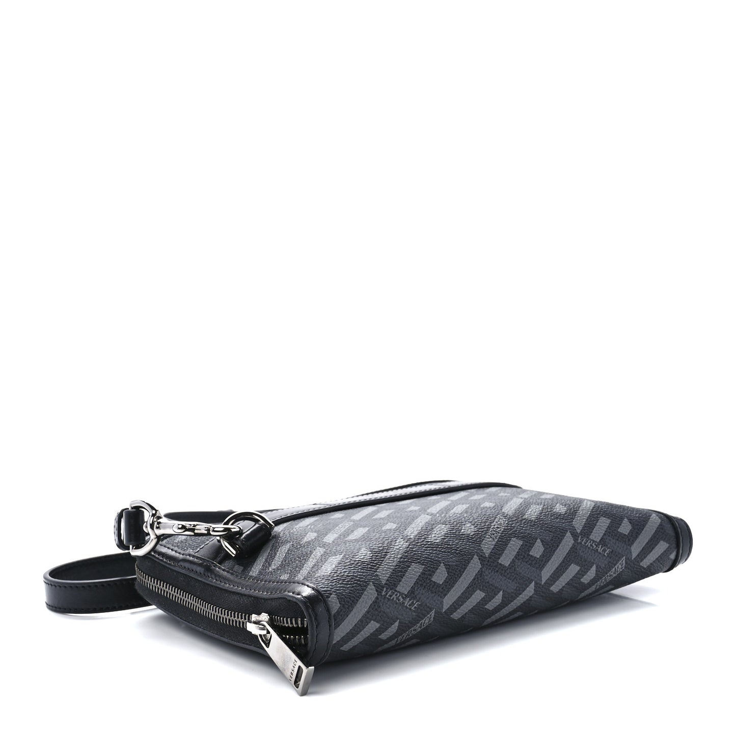 Coated Canvas La Greca Signature Clutch Black Gray