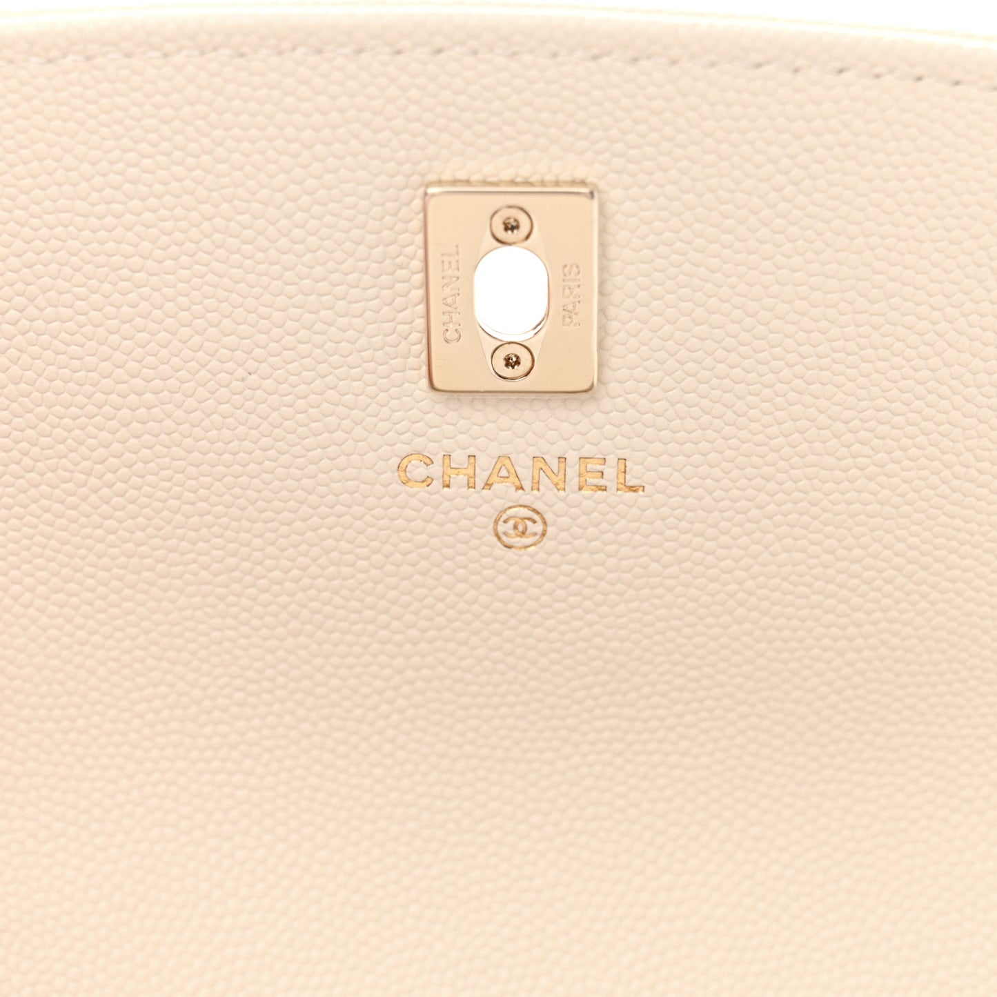 Caviar Quilted Trendy Handle Clutch With Chain Ecru