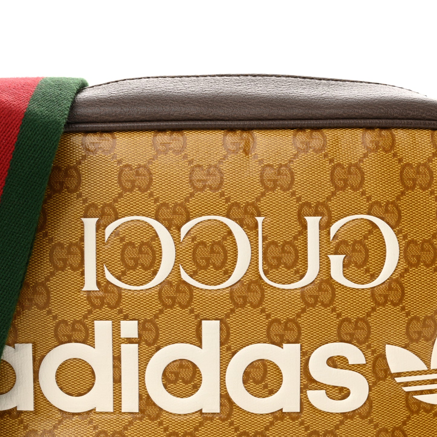 X ADIDAS Crystal Vintage Monogram Textured Dollar Calfskin Web Trefoil Logo Small Messenger Bag Mid Natural Nut Off White New Acero