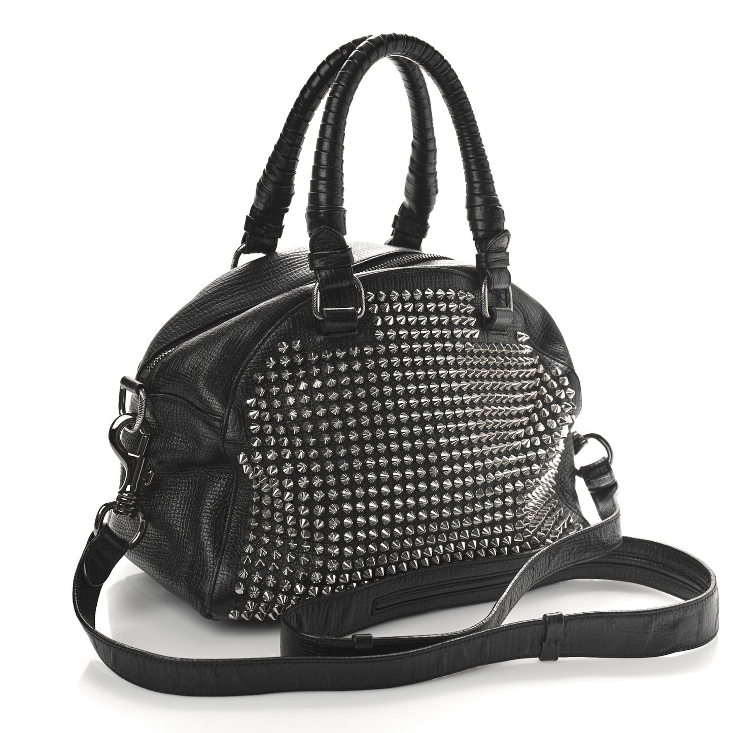 Grained Calfskin Studded Panettone Bowling Bag Black