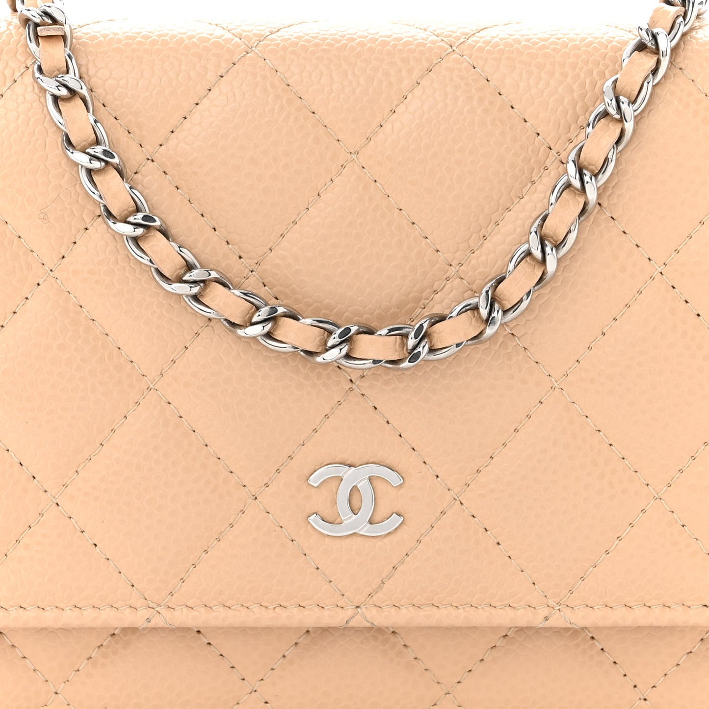 Caviar Quilted Wallet on Chain WOC Beige Clair