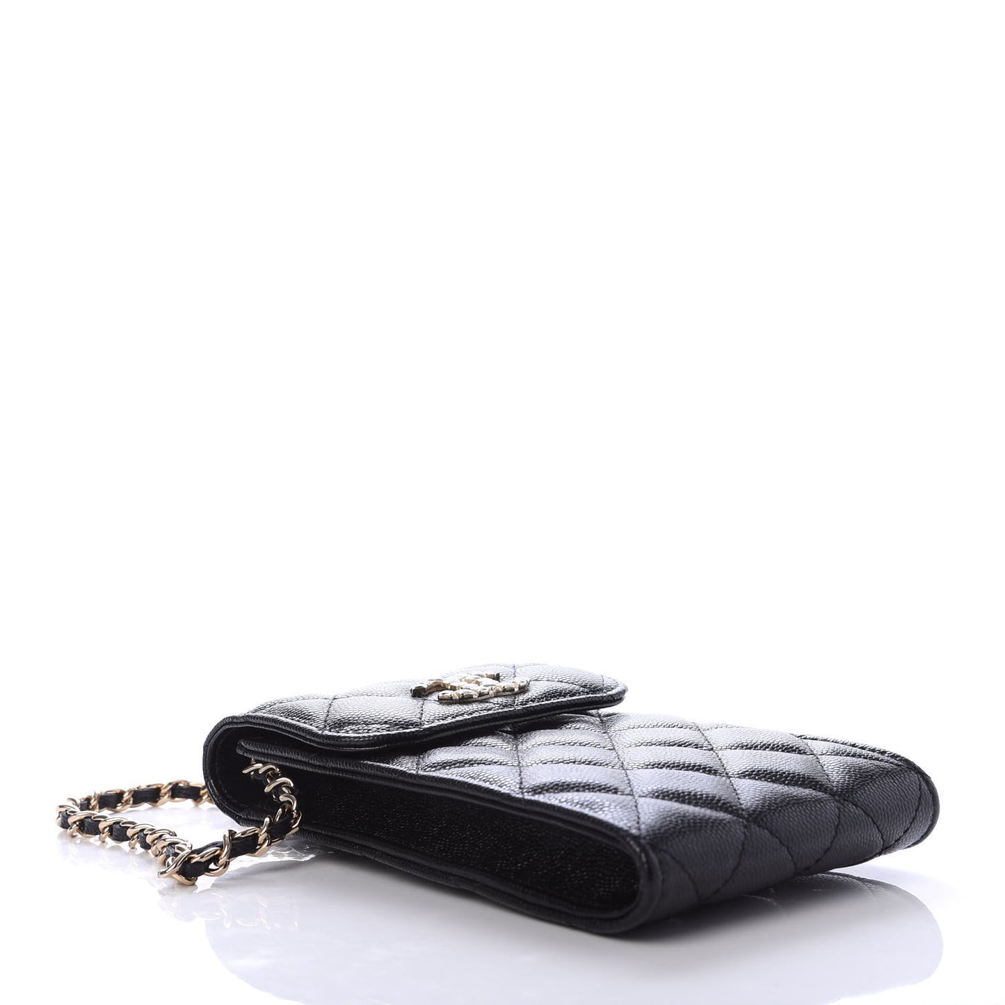Caviar Quilted Crystal CC Airpods Pro and Phone Case With Chain Black