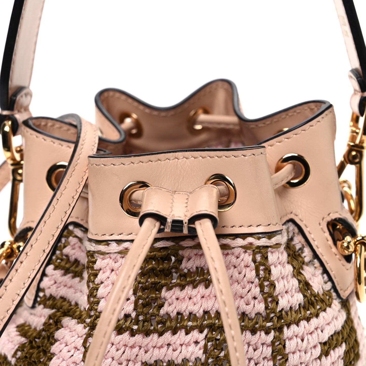 Raffia Vitello King F is Fendi FF Crochet Mini Mon Tresor Bucket Bag Natural Light Rose