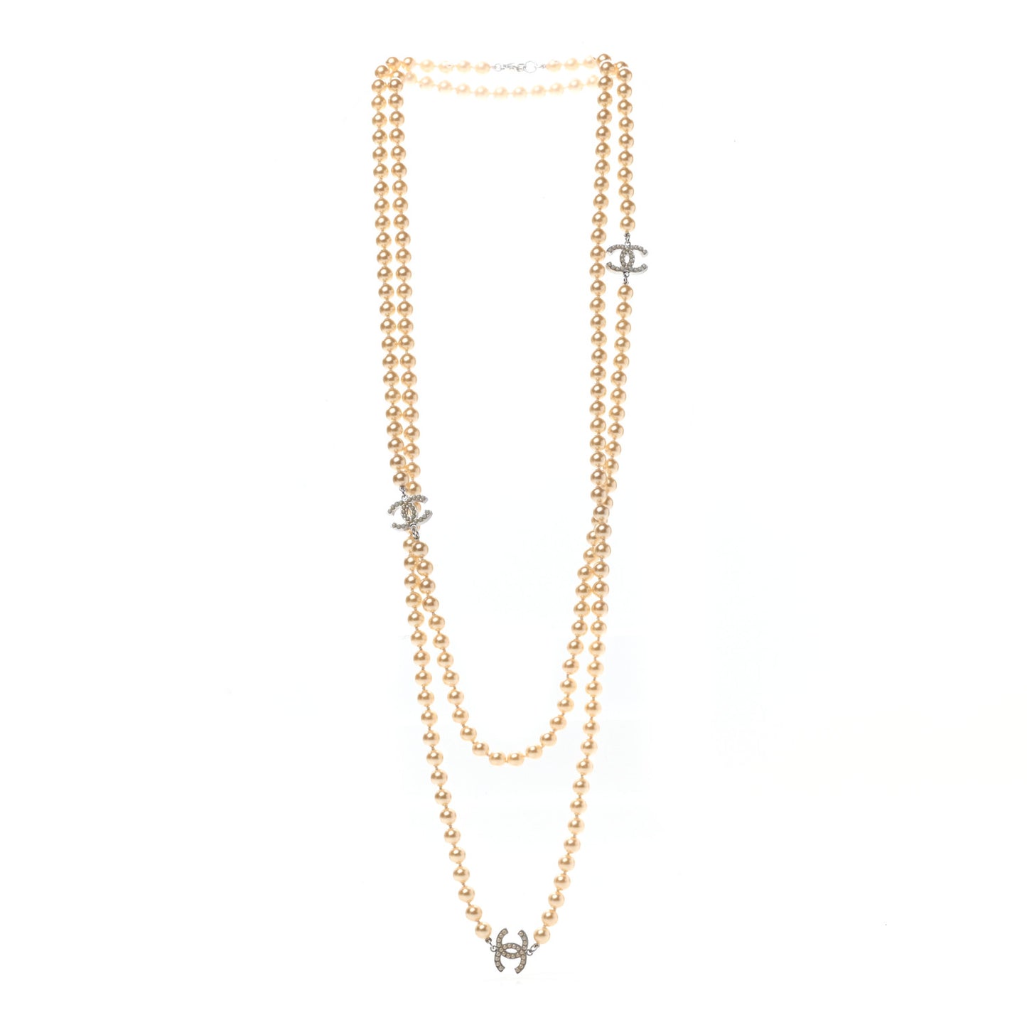 Pearl Multistrand CC Long Necklace Pearly White
