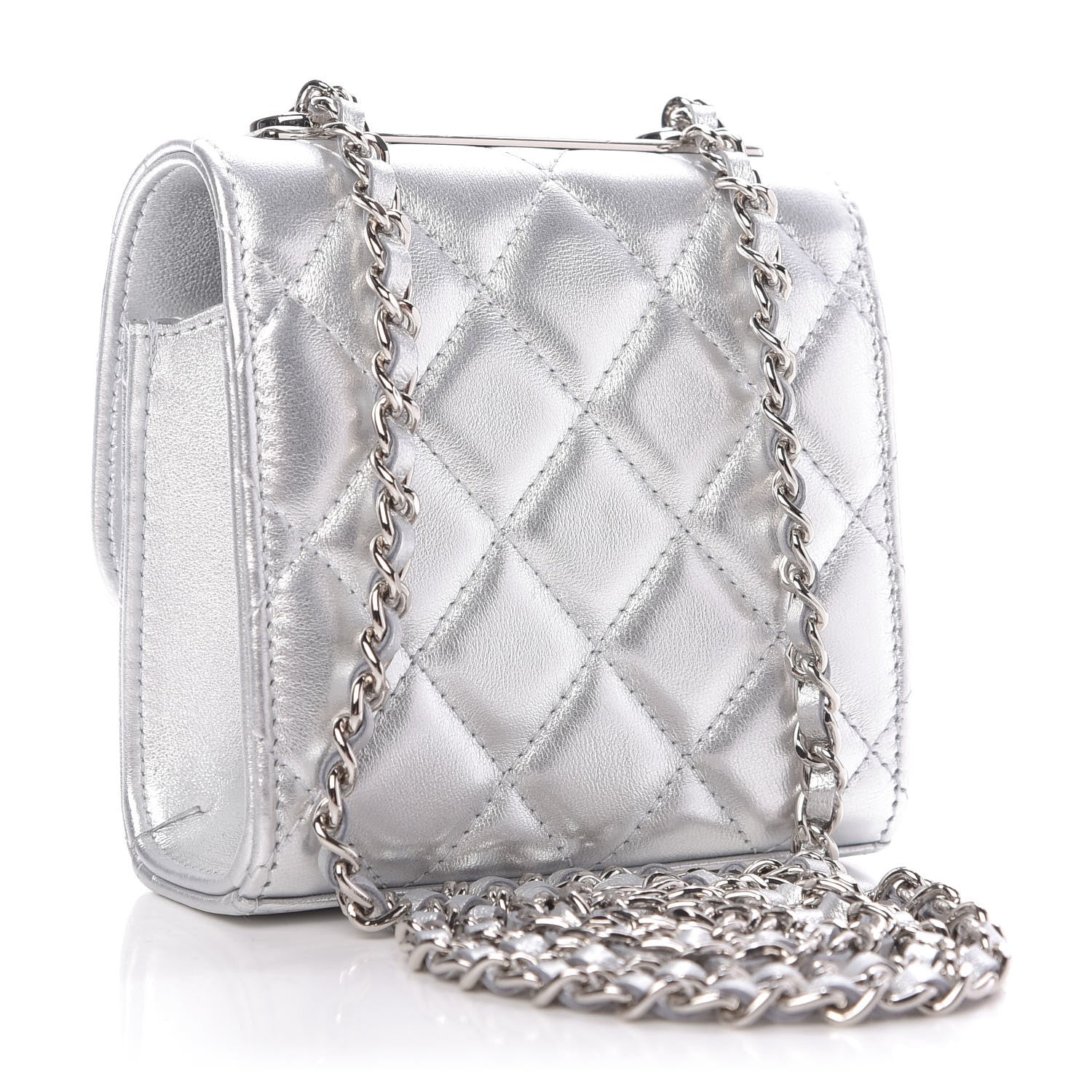 Chanel Metallic Lambskin Quilted Mini Trendy CC Clutch With Chain Silver 3 of 10