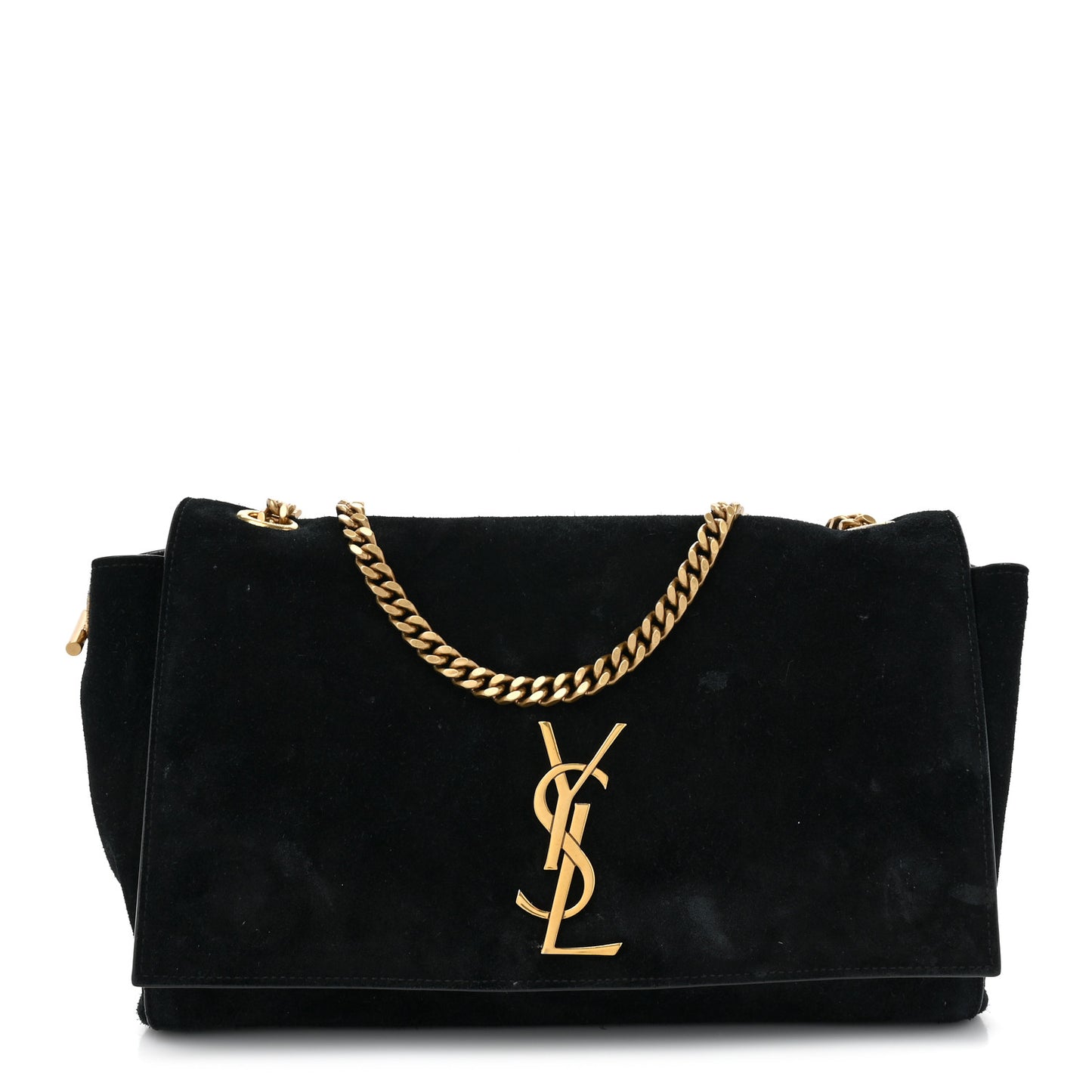 Smooth Calfskin Suede Medium Reversible Monogram Kate Satchel Black