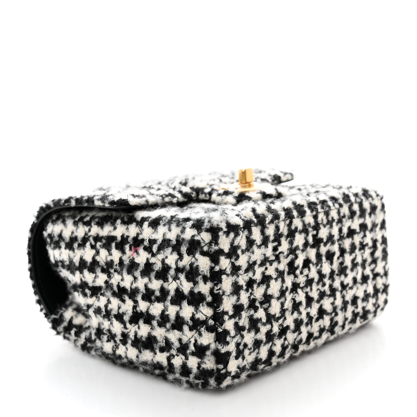 Tweed Houndstooth Quilted Mini Square Flap White Black
